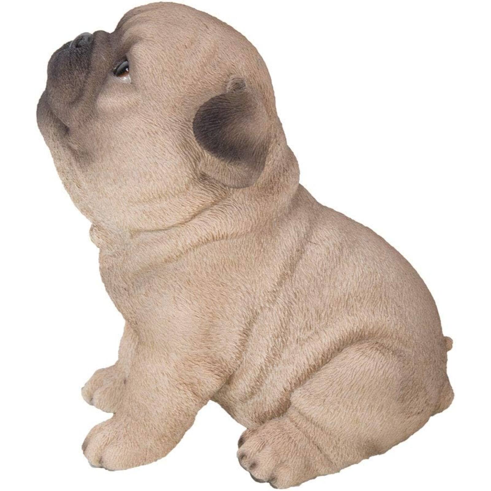 Angle. Pacific Trading - Realistic Animal Sitting Pug Puppy Collectible Home Decor Figurine 5.7 Inch Brown.