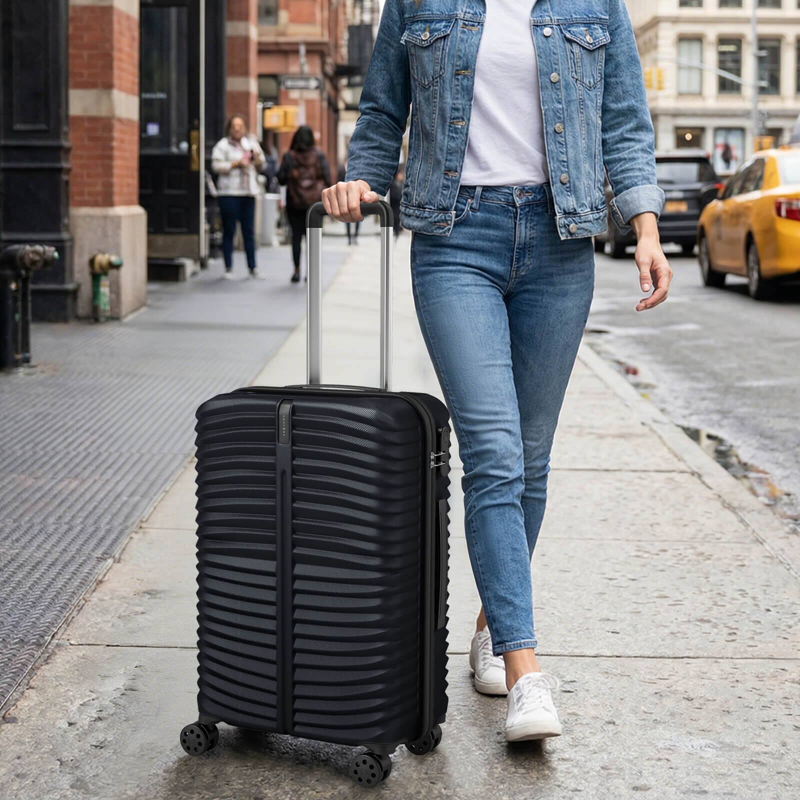 Alt View 3. Costway - Costway 3PCS Hardside Luggage Set (20/24/28 Inch) with 8-Spinner Wheels, 3-Digital Lock - Black.