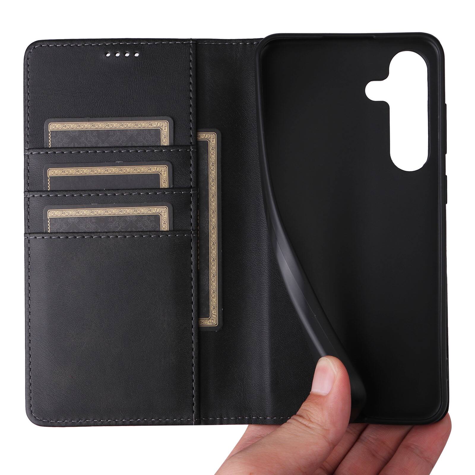 Angle. Dteck - Case for Samsung Galaxy A16 5G,Wallet Case with Card Holder for Women Men,Shockproof PU Leather Flip Kickstand Cover - Black.