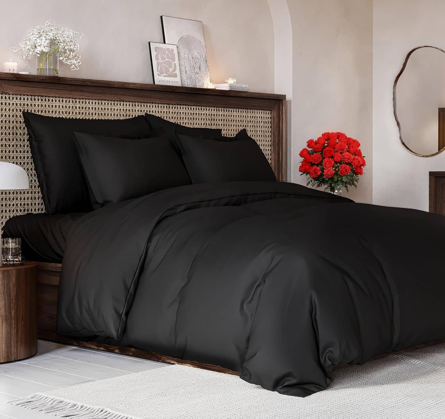 Front. CGK Linens - Luxury Soft Premium Duvet Cover Set - Zipper Closure & Matching Pillow Shams - Full - Black.