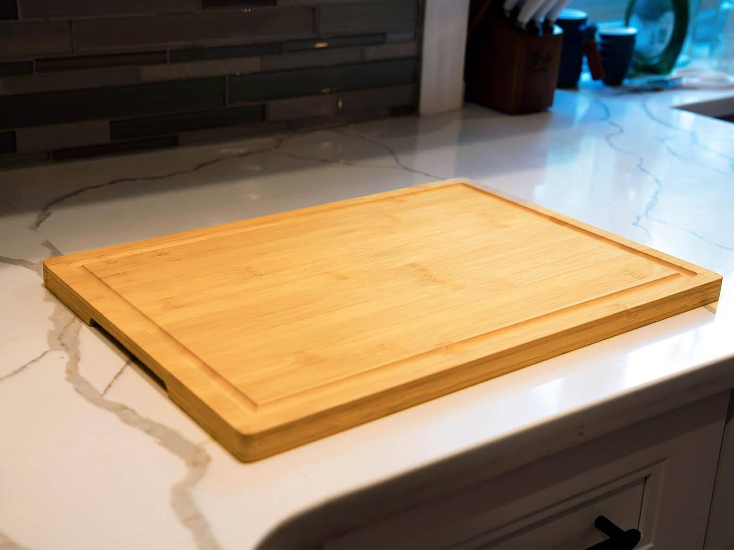 Alt View 1. PARKER SLATER - Bamboo Cutting Board, 18", Juice Grooves, Side Handles, Large Size.