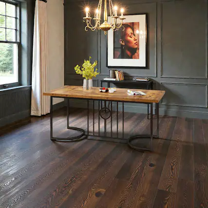 Front. Hivvago - Rectangular 71" Dining Table in Wood, Ideal for 6-8 Seats - Rustic Brown, Black.