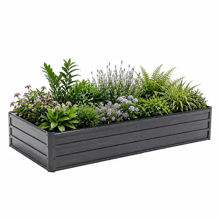 Front. RYHNUYNE - 6x3x1 FT Metal Raised Garden Bed – Reinforced Galvanized Rustproof Colored Steel Planter Box for Vegetables - Black.