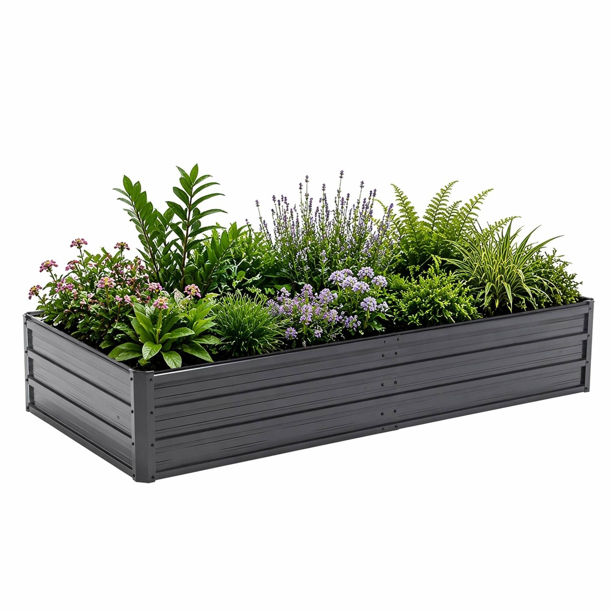 Front. RYHNUYNE - 6x3x1 FT Metal Raised Garden Bed – Reinforced Galvanized Rustproof Colored Steel Planter Box for Vegetables - Black.