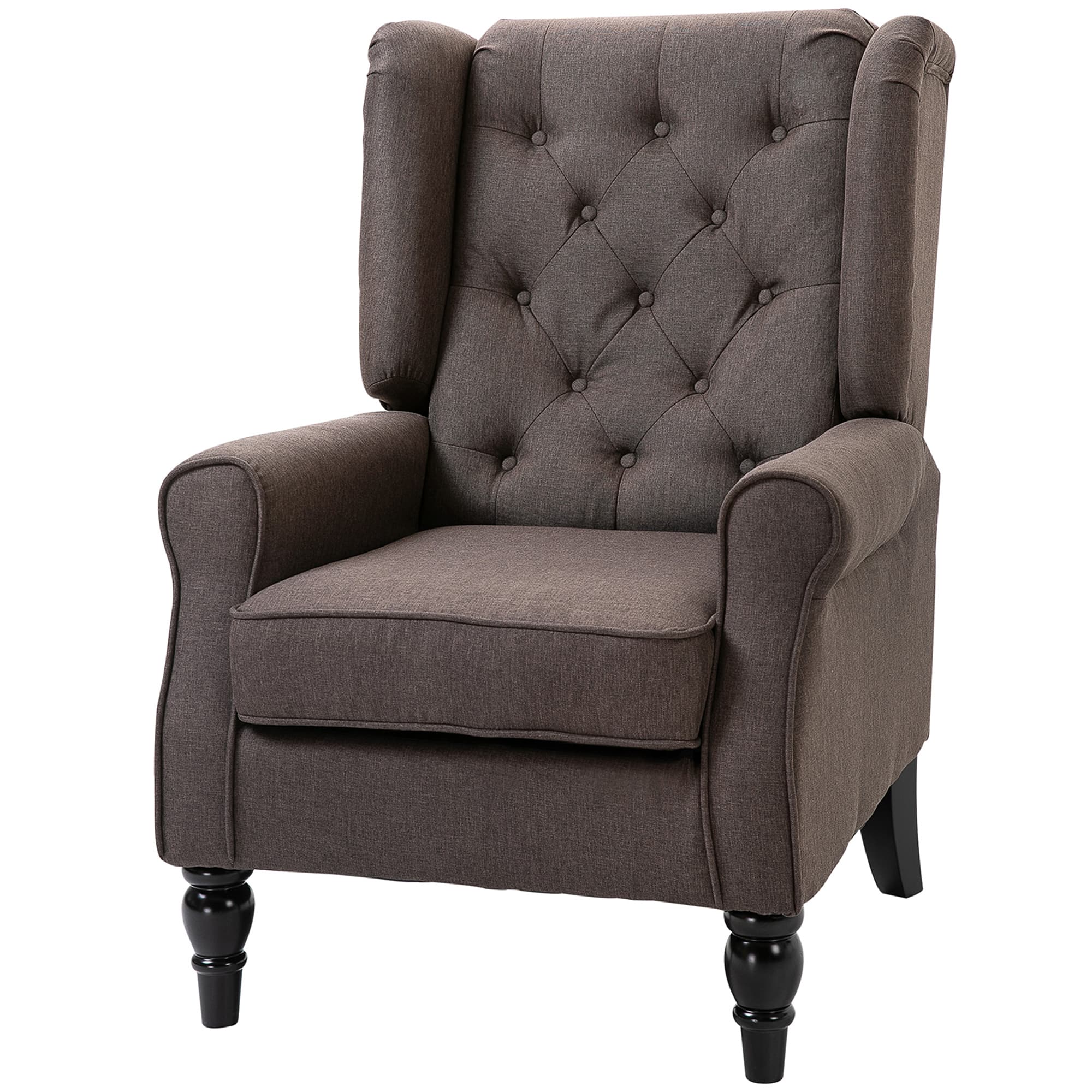 Homcom - Accent Chair for Living Room, Button-Tufted Lounge Chair with Round Armrests and Wood Legs - Dark