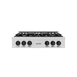 ZLINE - Autograph 36 in. Slide-In Classic Rangetop w/ 6 Burners in Stainless Steel & Matte Black Accents - Stainless Steel