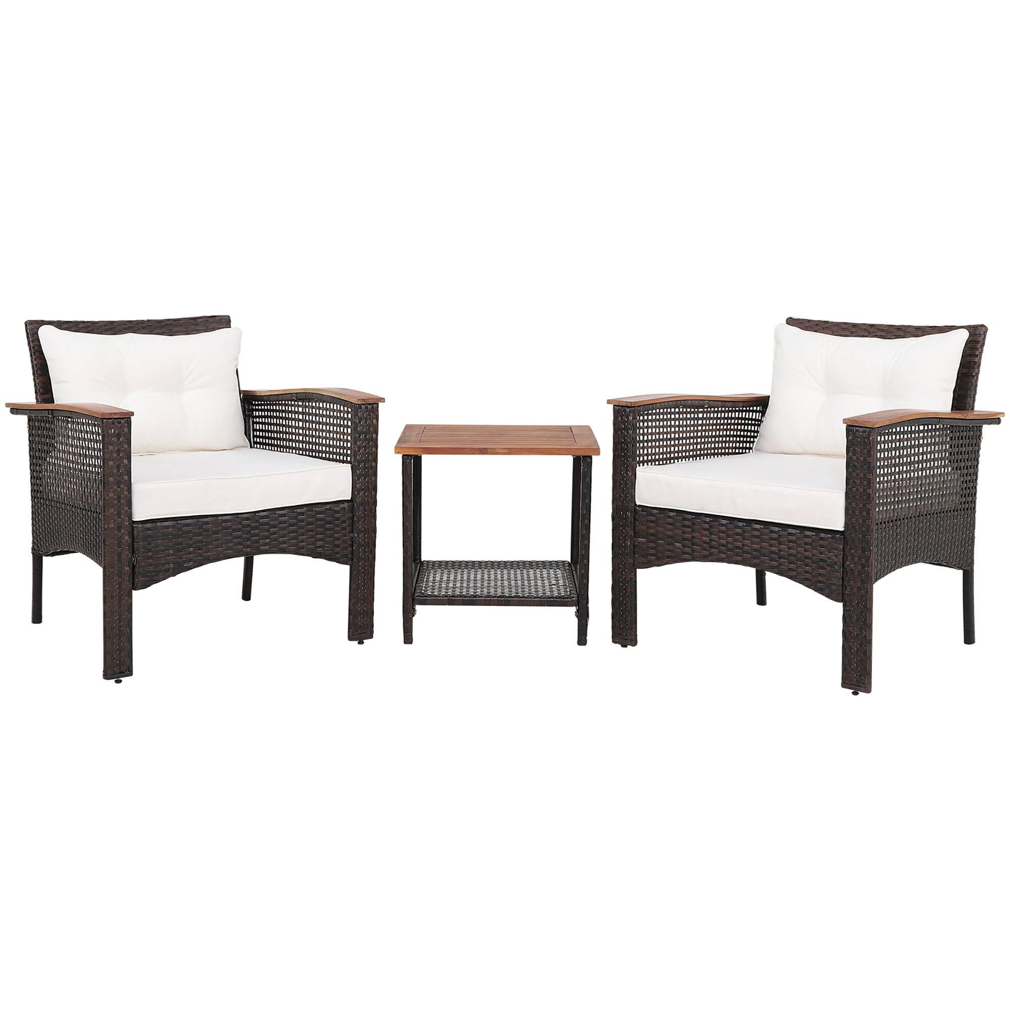 Alt View 1. Gymax - Gymax 3PCS Patio Conversation Furniture Set PE Rattan Sofa Set W/Wood Top Table - Off White.
