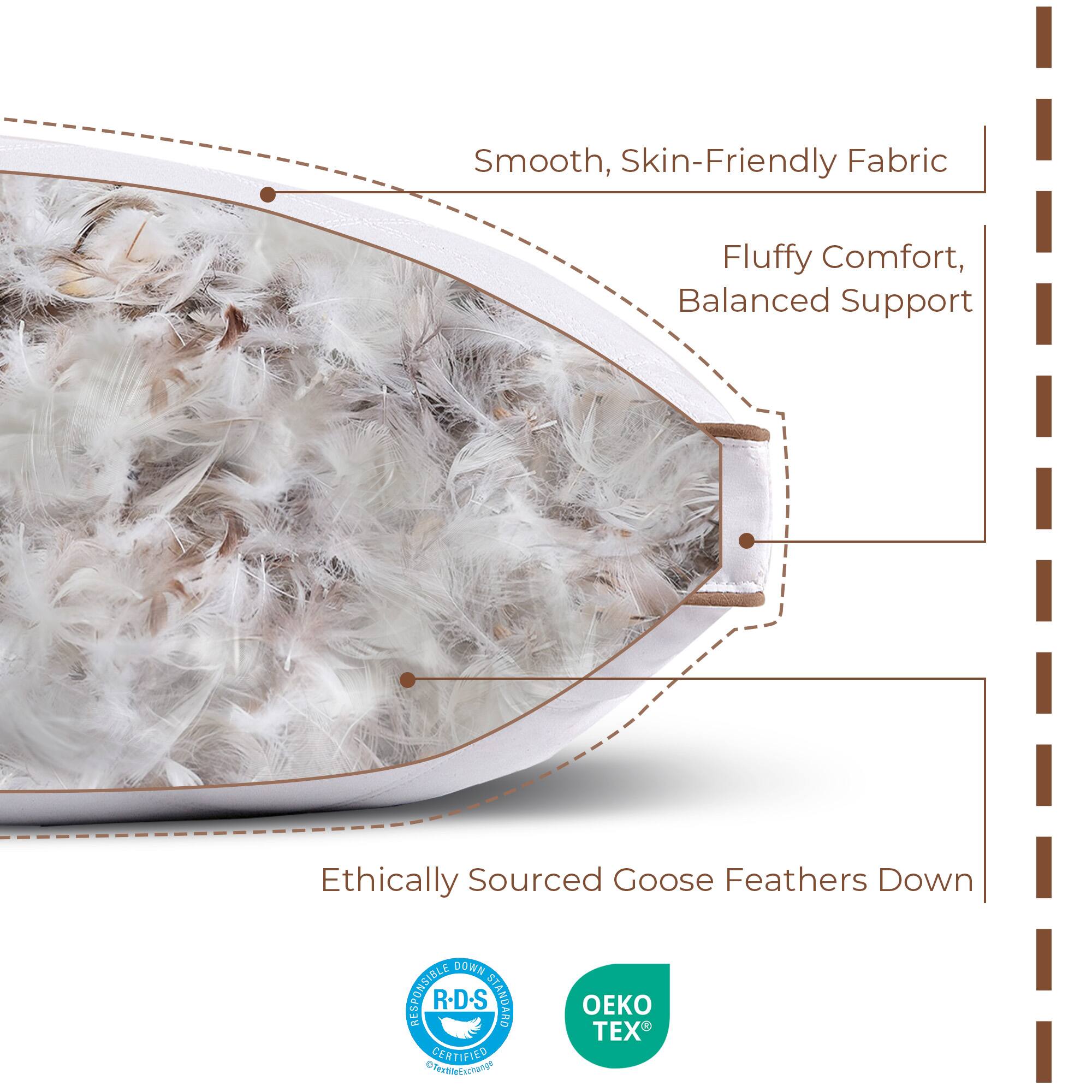 Smooth, Skin-Friendly Fabric  
Fluffy Comfort, Balanced Support  
Ethically Sourced Goose Feathers Down  
DOWN RESPONSIBLE R.D.S STANDARD  
OEKO TEX CERTIFIED