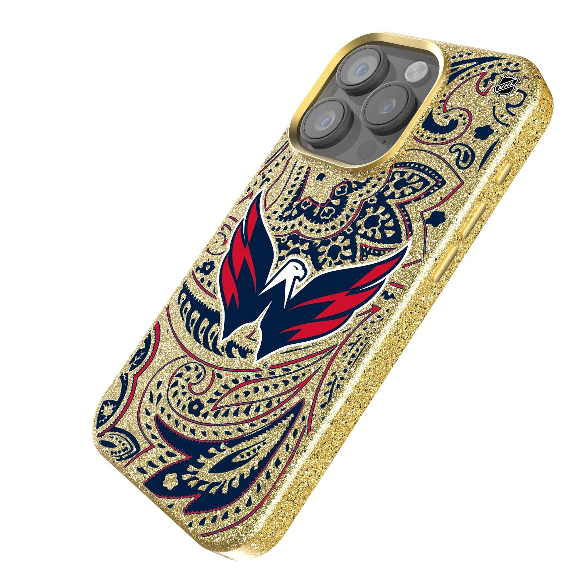 Alt View 1. Keyscaper - Gold Washington Capitals Paisley Bling iPhone Case - 16 Pro Max - Gold.