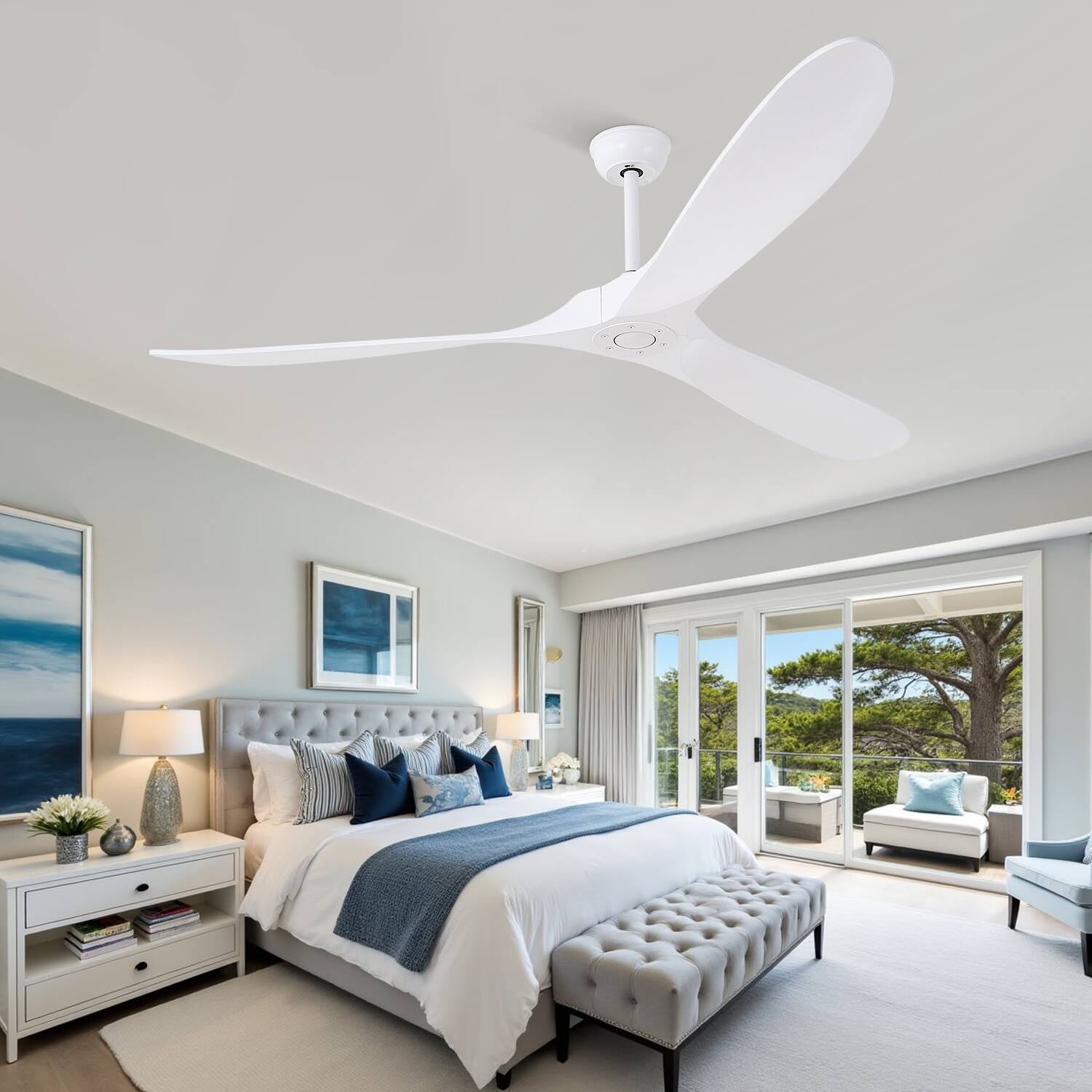 Front. Domanki - 70" Wood Ceiling Fan no Lights with Remote, Reversible DC Motor 6-Speed, 3 Blades Modern Propeller Ceiling Fans - White.