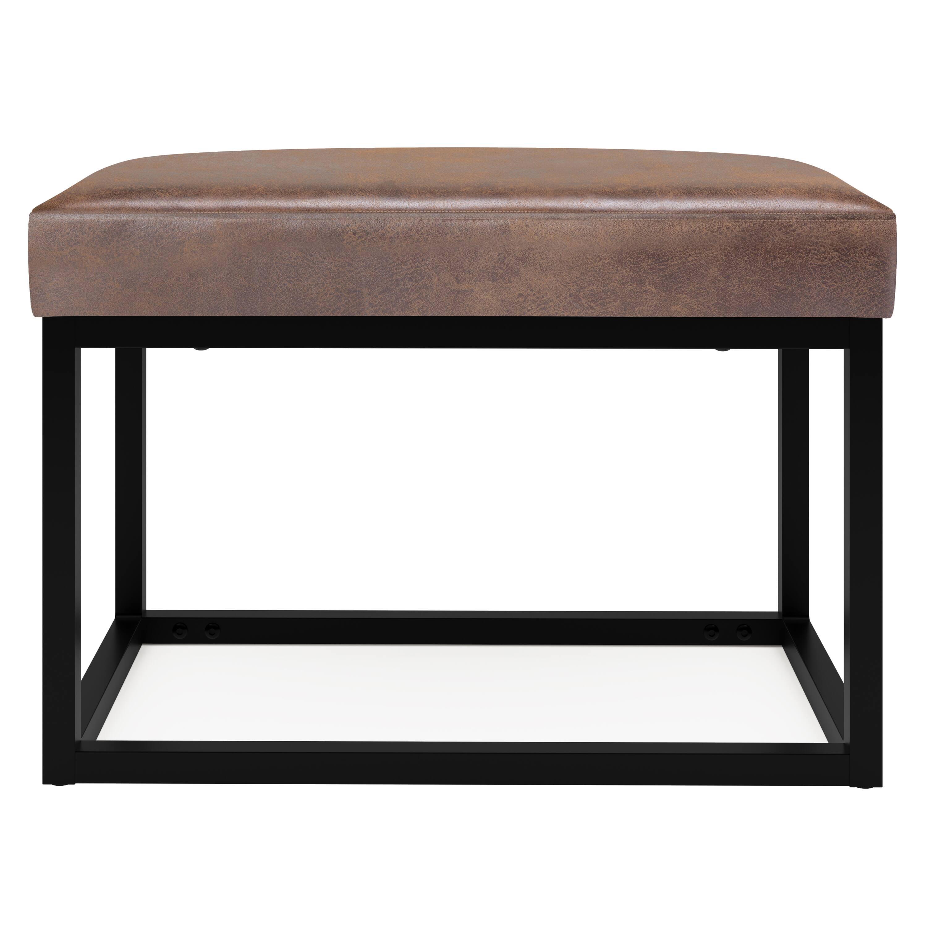 Left. Simpli Home - Reynolds 26 inch Wide Rectangle Small Bench in Distressed Chestnut Brown Vegan Leather - Distressed Chestnut Brown.