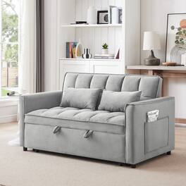 Anysun - 55" 3-in-1 Velvet Convertible Sofa Bed - Adjustable Back, Storage Bag & Pillow for Living Room & Bedroom - Dark Gray