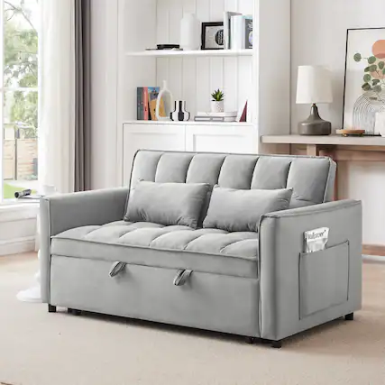 Front. Anysun - 55" 3-in-1 Velvet Convertible Sofa Bed - Adjustable Back, Storage Bag & Pillow for Living Room & Bedroom - Dark Gray.