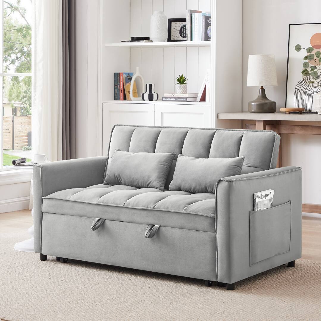 Front. Anysun - 55" 3-in-1 Velvet Convertible Sofa Bed - Adjustable Back, Storage Bag & Pillow for Living Room & Bedroom - Dark Gray.