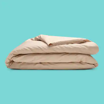 Front. Sleepgram - Sleepgram Supima 400 Thread Count Cotton Duvet Cover and Travel Bag, Queen, Sand - Sand.