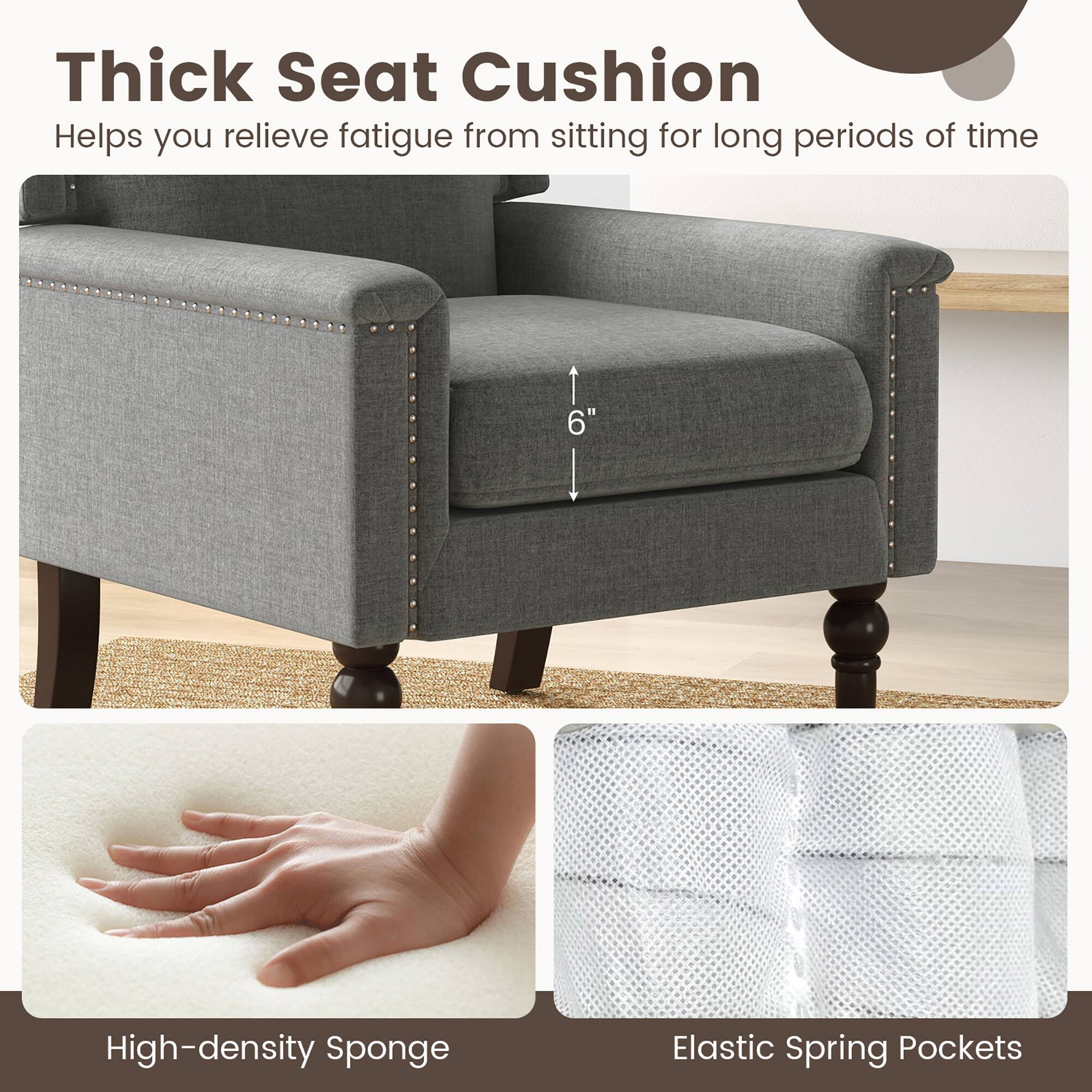 Thick Seat Cushion
Helps you relieve fatigue from sitting for long periods of time

High-density Sponge
Elastic Spring Pockets