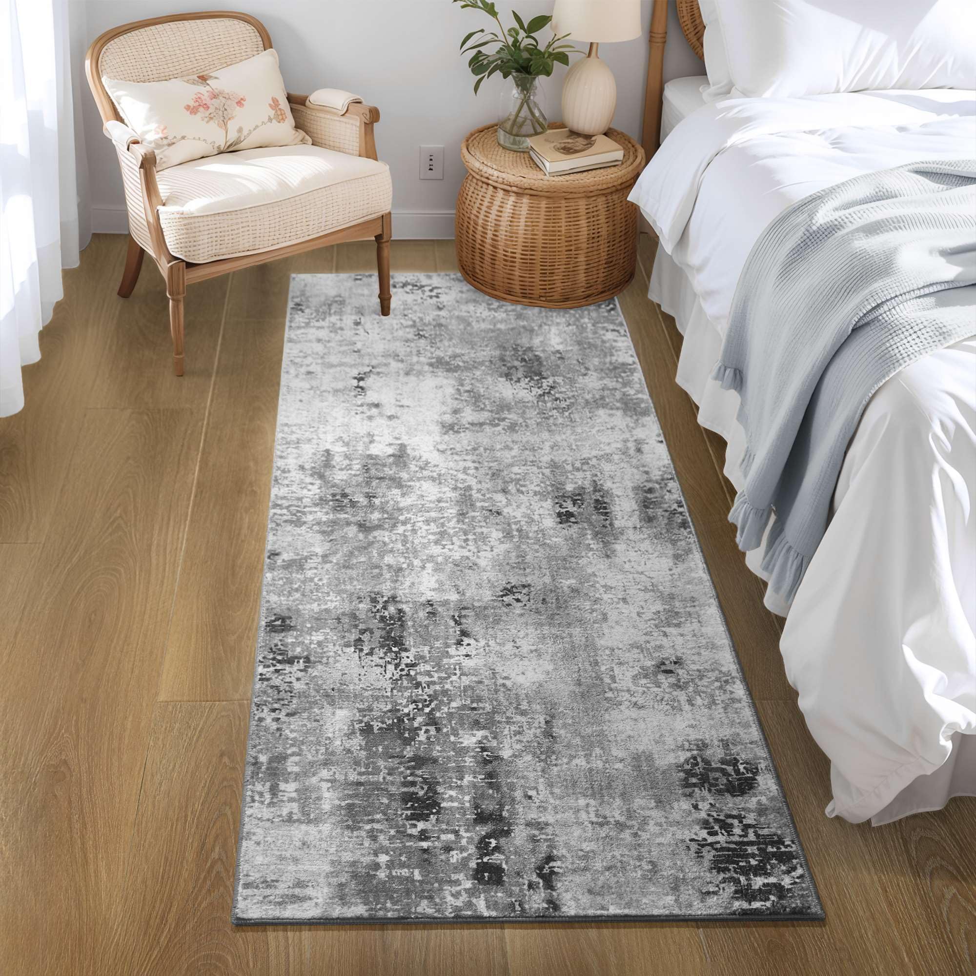 Alt View 1. PARKER SLATER - Non Slip Washable Soft Abstract Long Carpet Runner Rug Rubber Backing Hallways Kitchen Bedroom Bathroom Entryway Grey... - Blue.