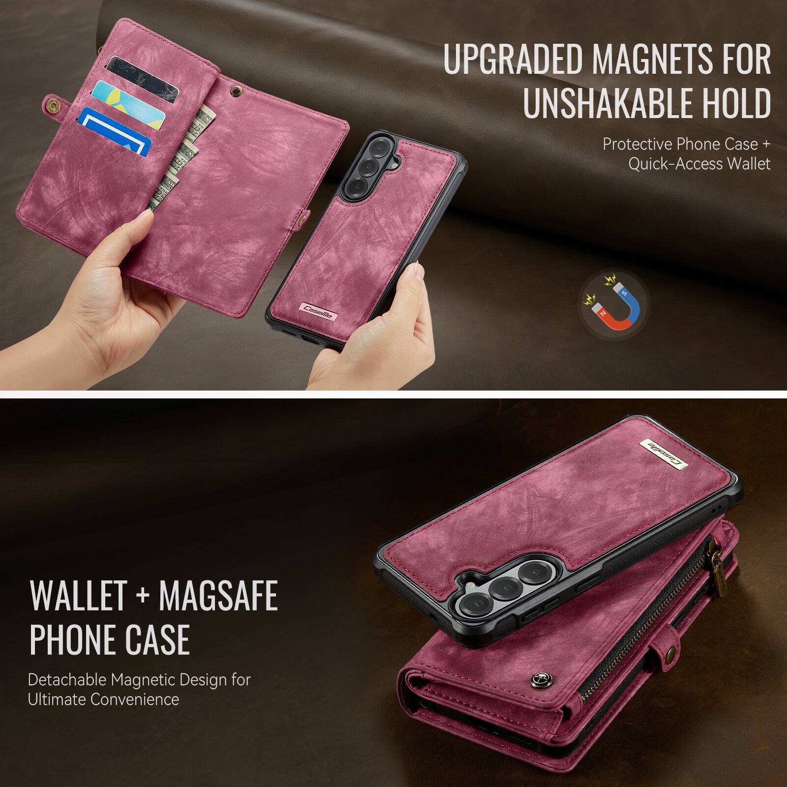 UPGRADED MAGNETS FOR UNSHAKABLE HOLD  
Protective Phone Case + Quick-Access Wallet  

WALLET + MAGSAFE PHONE CASE  
Detachable Magnetic Design for Ultimate Convenience