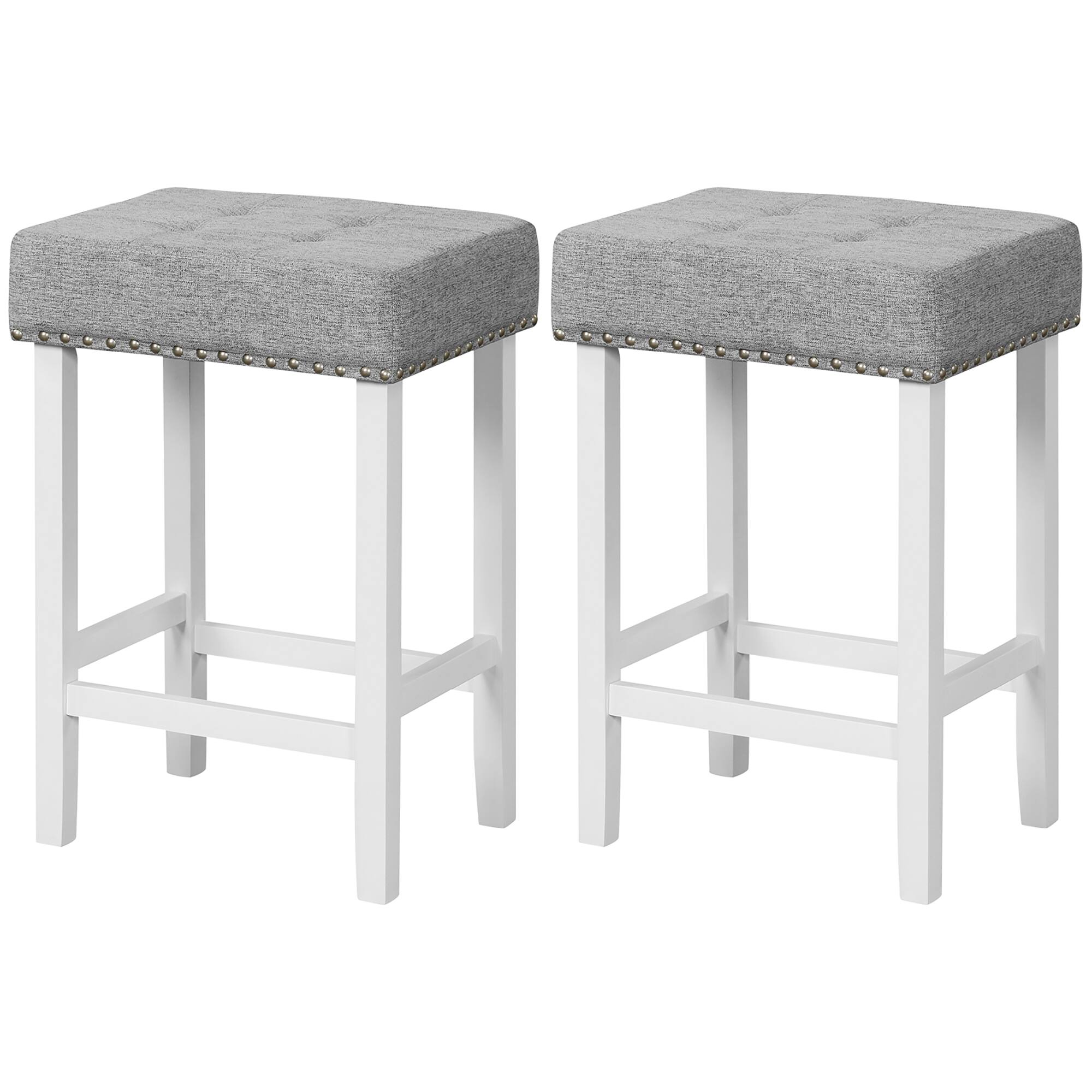 Alt View 1. Costway - Set of 2 Bar Stools Tufted Upholstered Counter Height Chairs with Rubber Wood Legs - White/Gray.