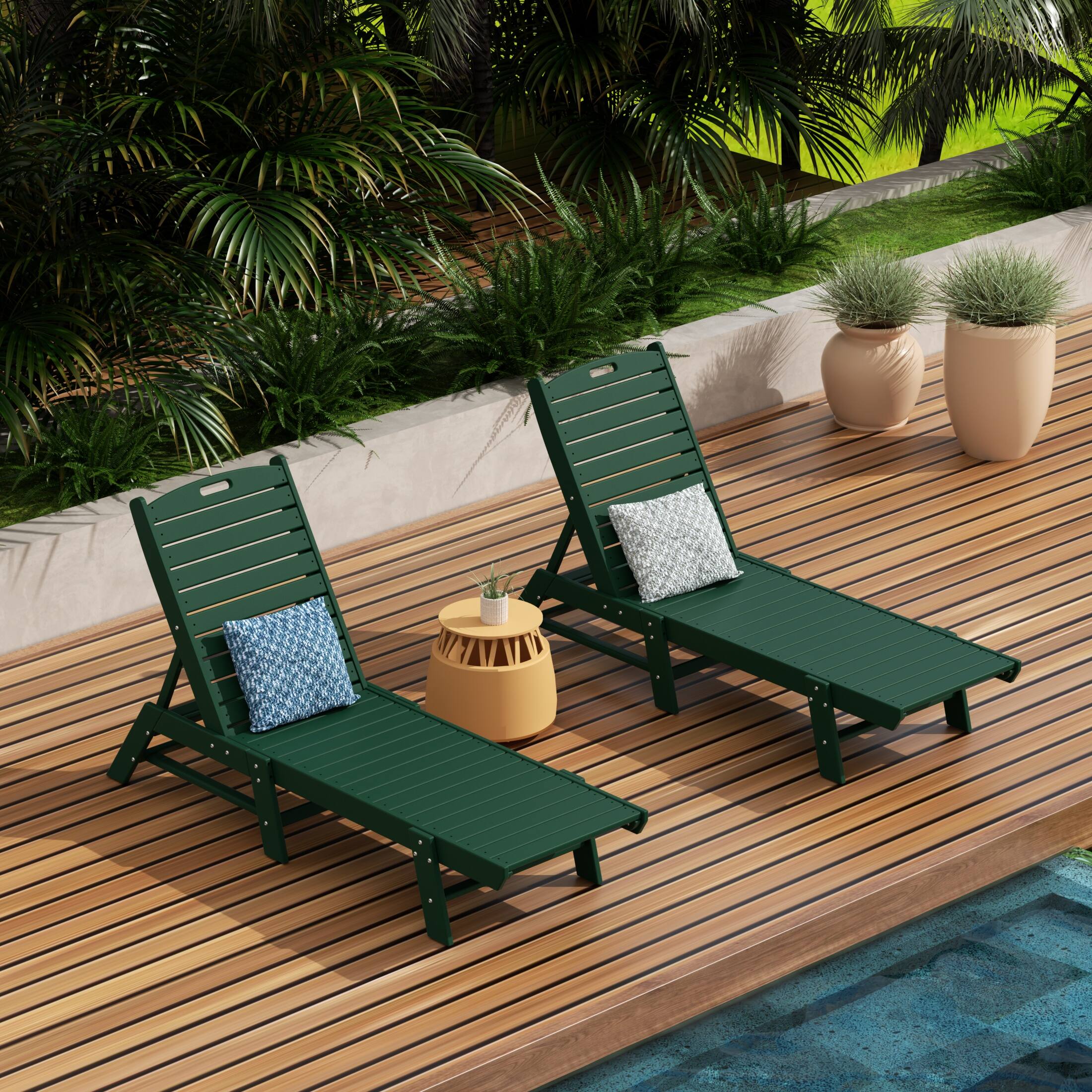 Angle. WestinTrends - WestinTrends Malibu Poly Reclining Outdoor Patio Chaise Lounge Chair Adjustable (Set of 2) - Dark Green.