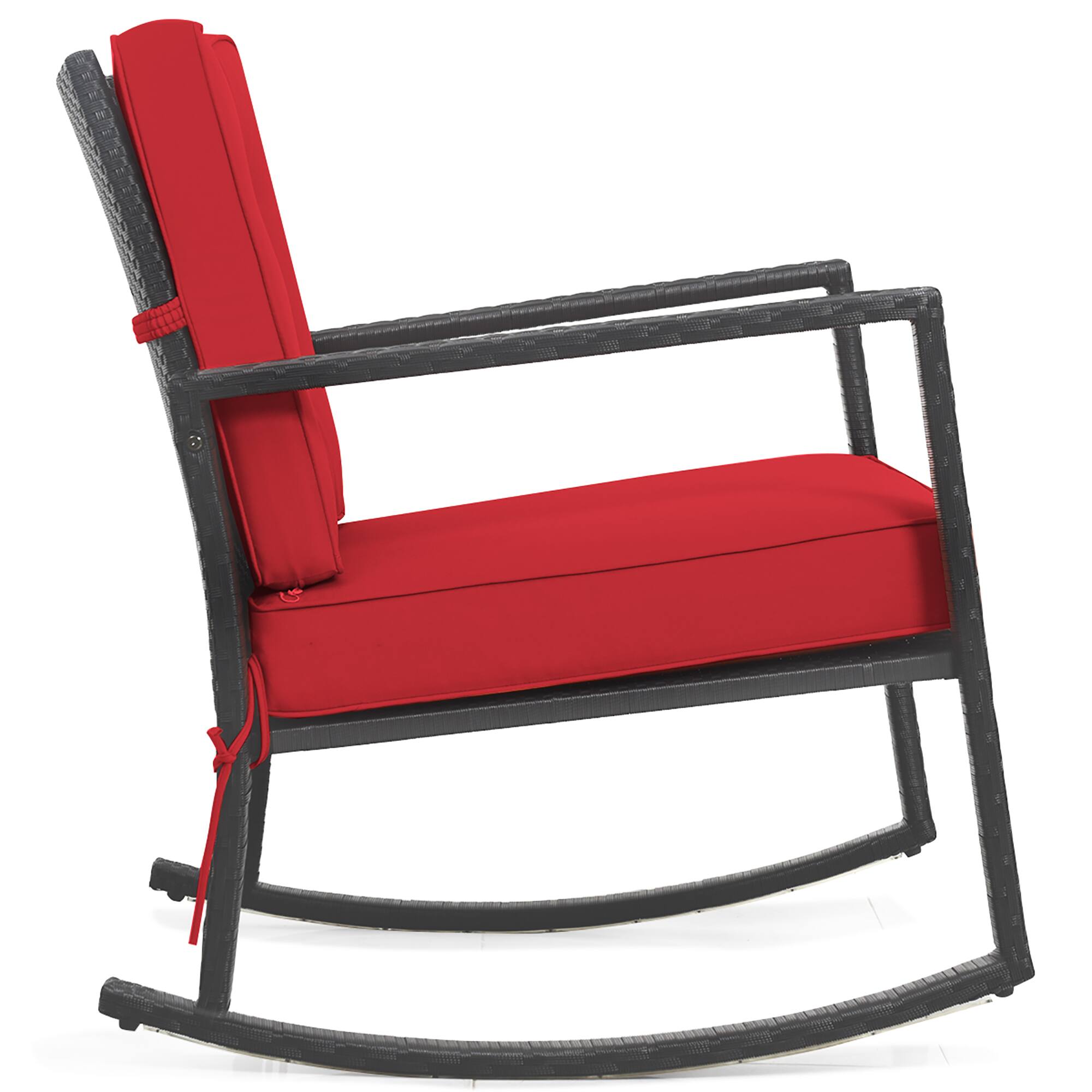 Alt View 3. Costway - Costway Patio Rattan Rocker Chair Outdoor Glider Wicker Rocking Chair Cushion Lawn - red/black.