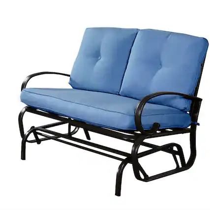 Front. Boyel Living - 2 Seats Outdoor Swing Glider Chair with Comfortable Cushions - Blue.