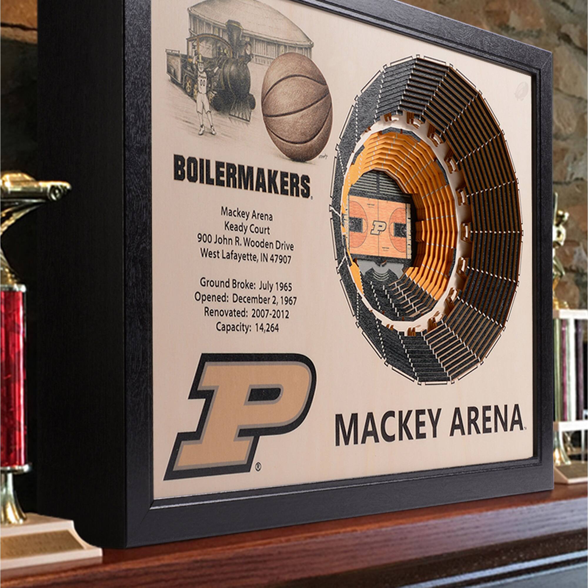 BOILERMAKERS  
Mackey Arena  
Keady Court  
900 John R. Wooden Drive  
West Lafayette, IN 47907  

Ground Broke: July 1965  
Opened: December 2, 1967  
Renovated: 2007-2012  
Capacity: 14,264  

MACKEY ARENA
