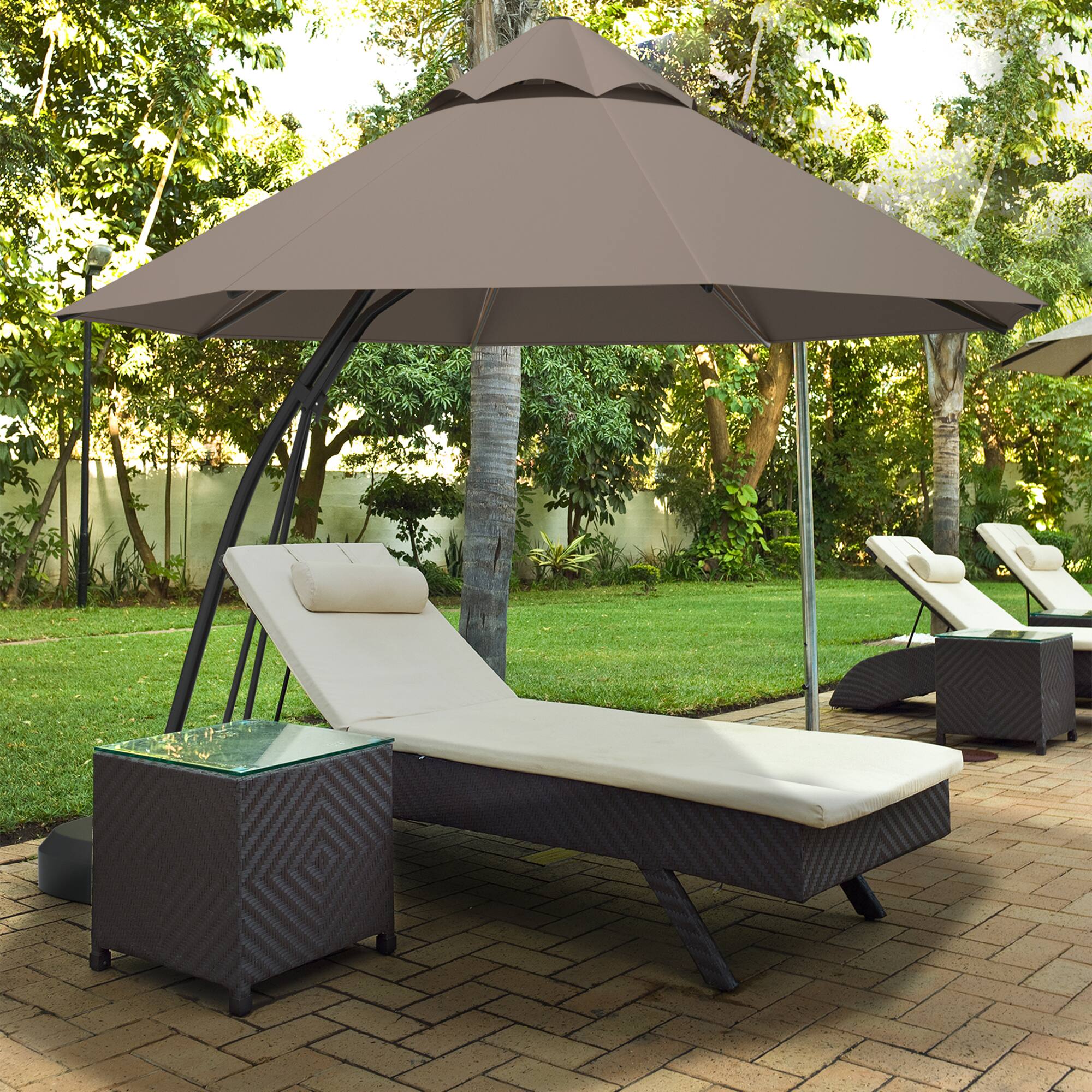 Alt View 3. Gymax - Gymax 11ft Patio Cantilever Hand Push Offset Hanging Umbrella w/ Wheels Base Tan - Tan.