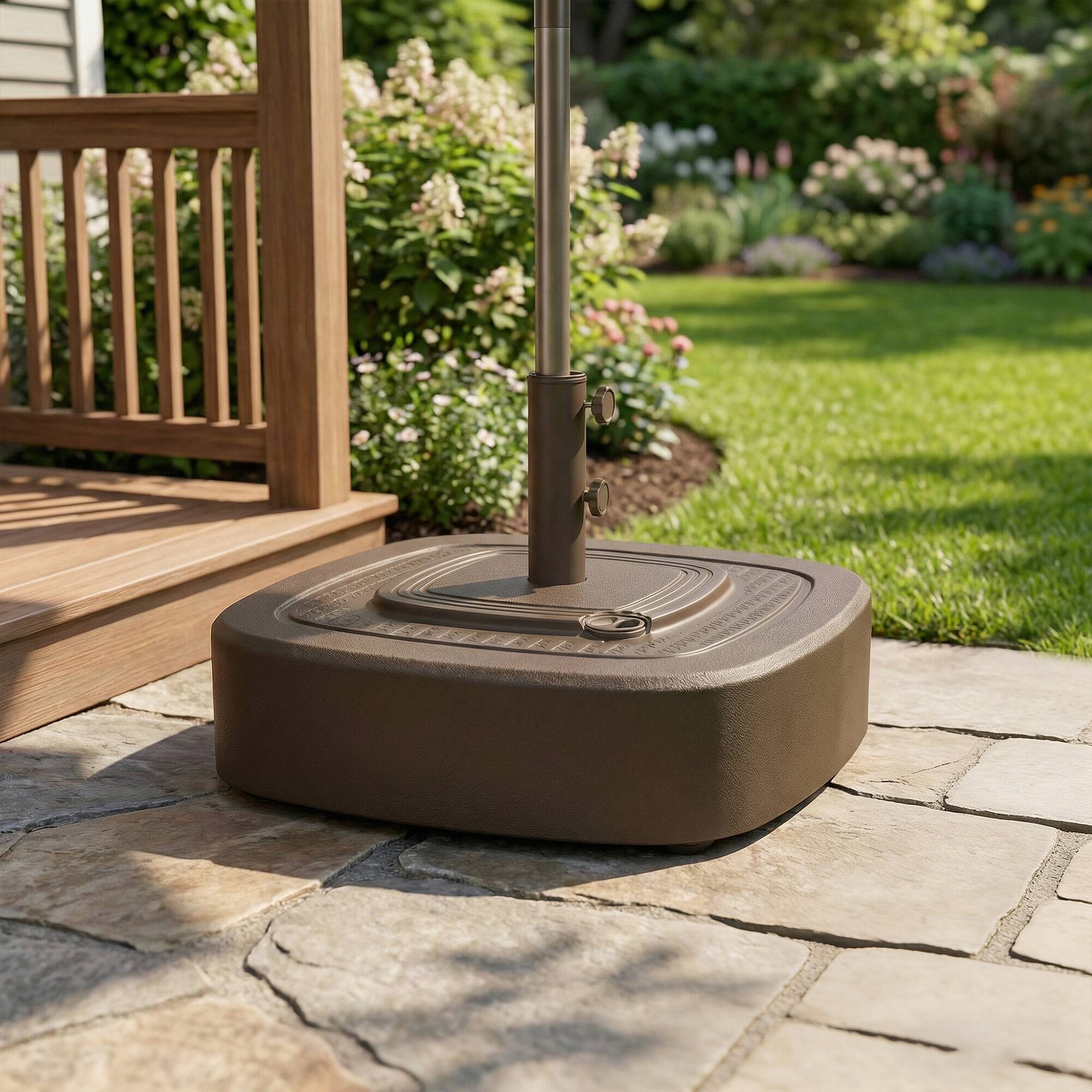 Alt View 8. Outsunny - Patio Umbrella Base with Wheels, Outdoor Umbrella Stand Holder for 1.5"/1.9" Poles for Lawn, Poolside, Brown.