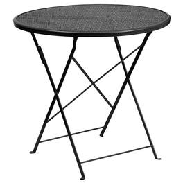 Emma + Oliver - Commercial Grade 30" Round Colorful Metal Garden Patio Folding Patio Table - Black