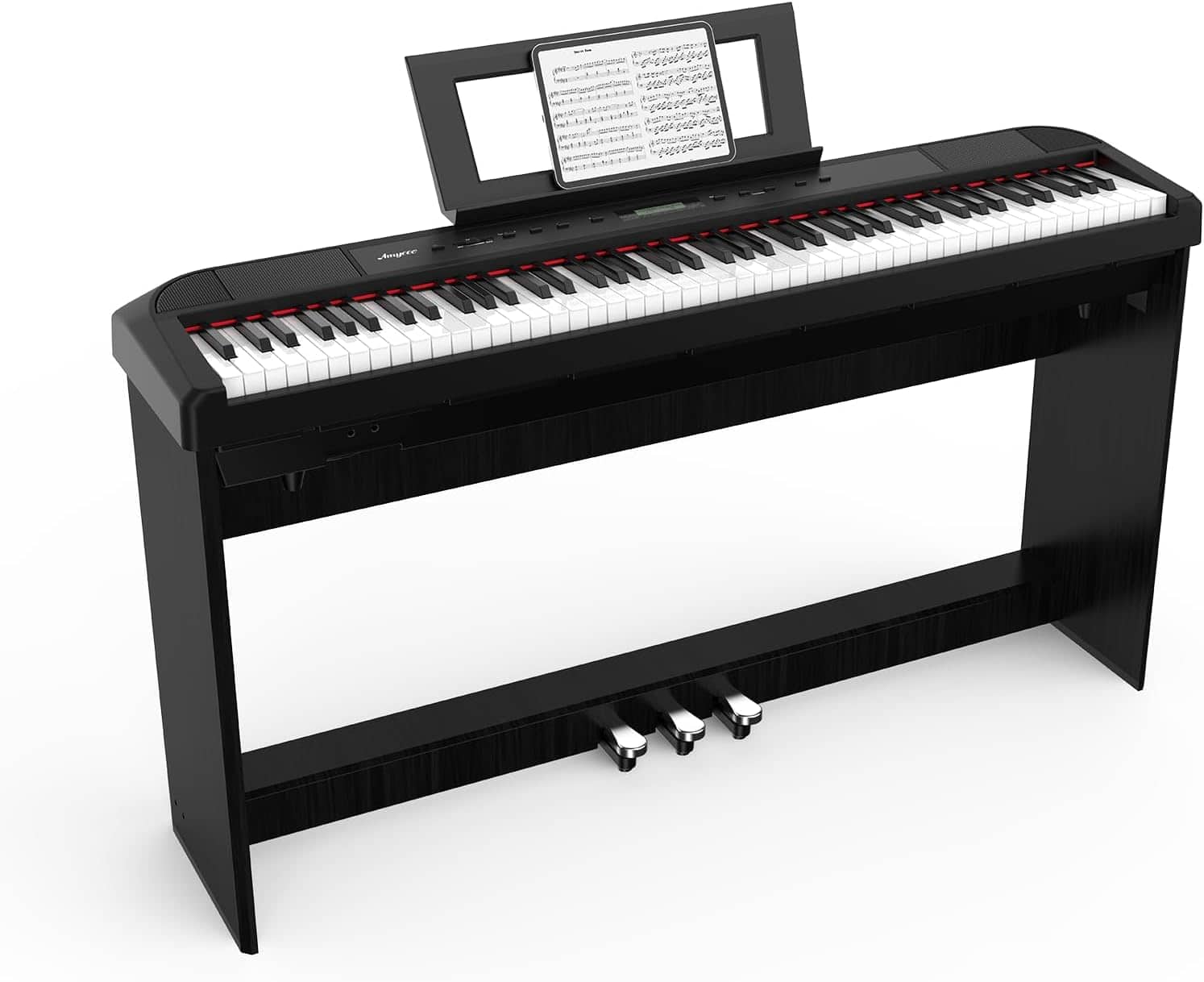 GARVEE - 88-Key Full Size Weighted Digital Piano Keyboard with Wood Stand, Metal Pedal, Built-In Speakers & Power Supply