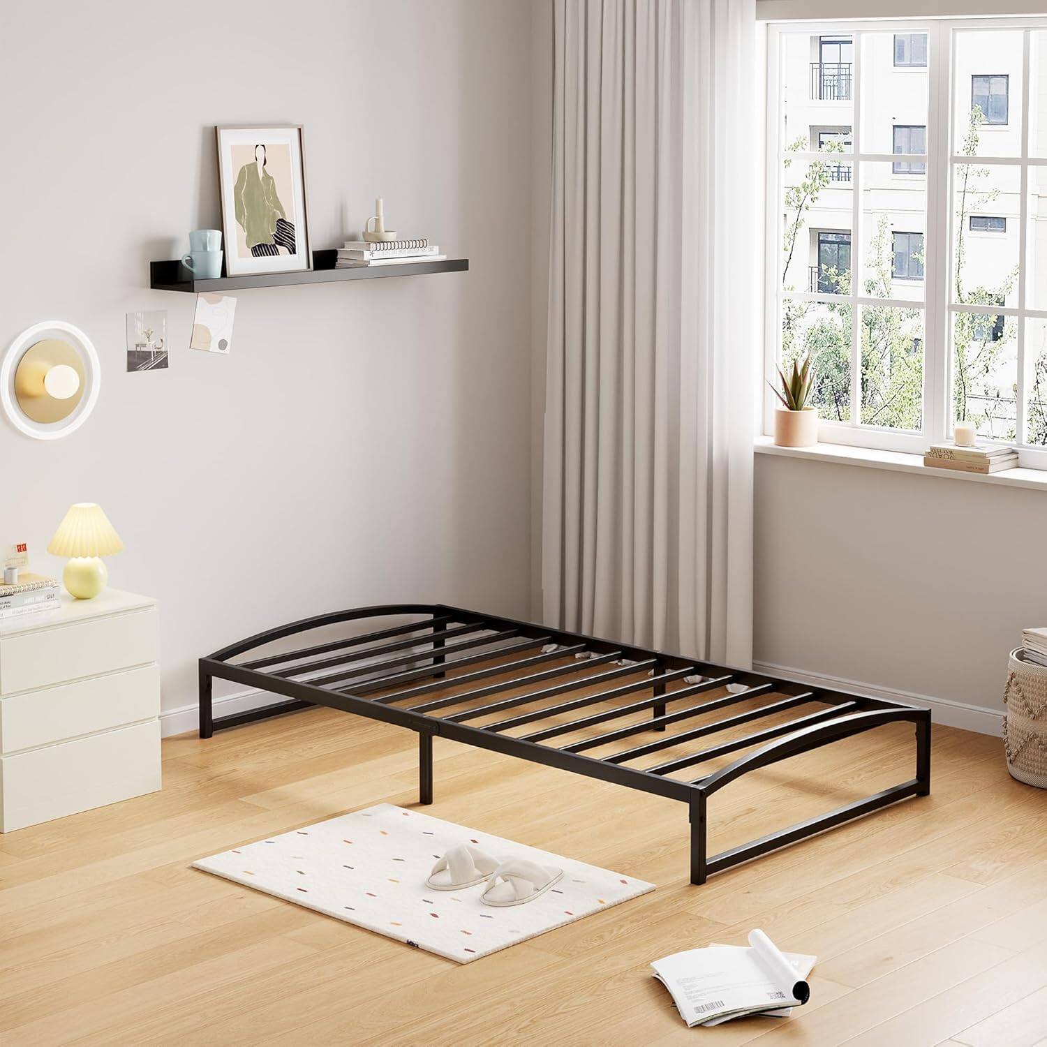 Alt View 2. Homhougo - Twin 10" Metal Platform Bed Frame, Black, Low Profile, Noise-Free, Non-Slip - Black.