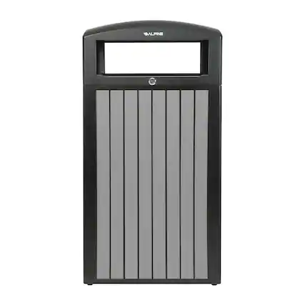 Front. Alpine Industries - 40 Gallon Outdoor Trash Can with Panels and Rain Bonnet Lid - Grey.