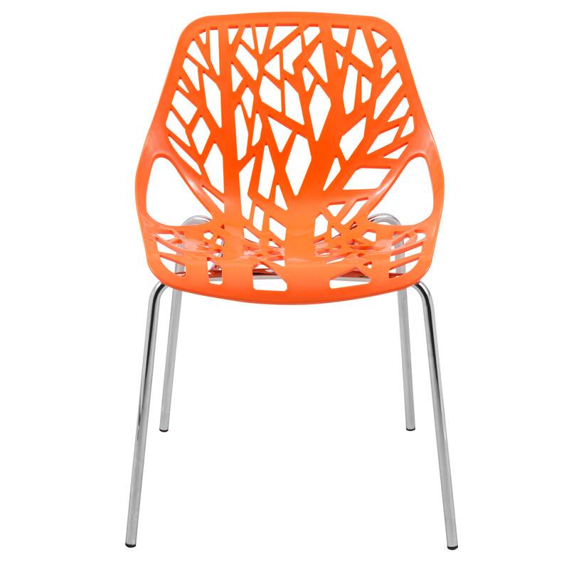 Left. LeisureMod - Asbury Stackable Modern Dining Chair with Cut Out Design and Chrome Legs Side Chair for Home Living Room - Orange.