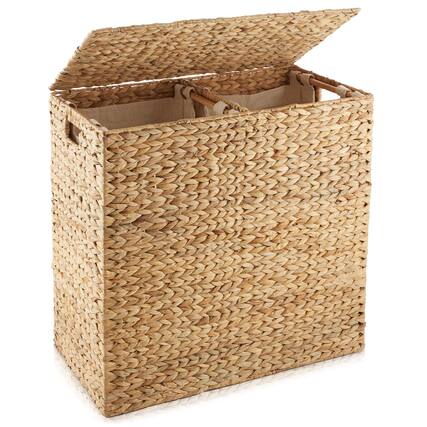 Front. Casafield - 2-Section Laundry Hamper Basket with Removable Liner Bags for Clothes - Natural.