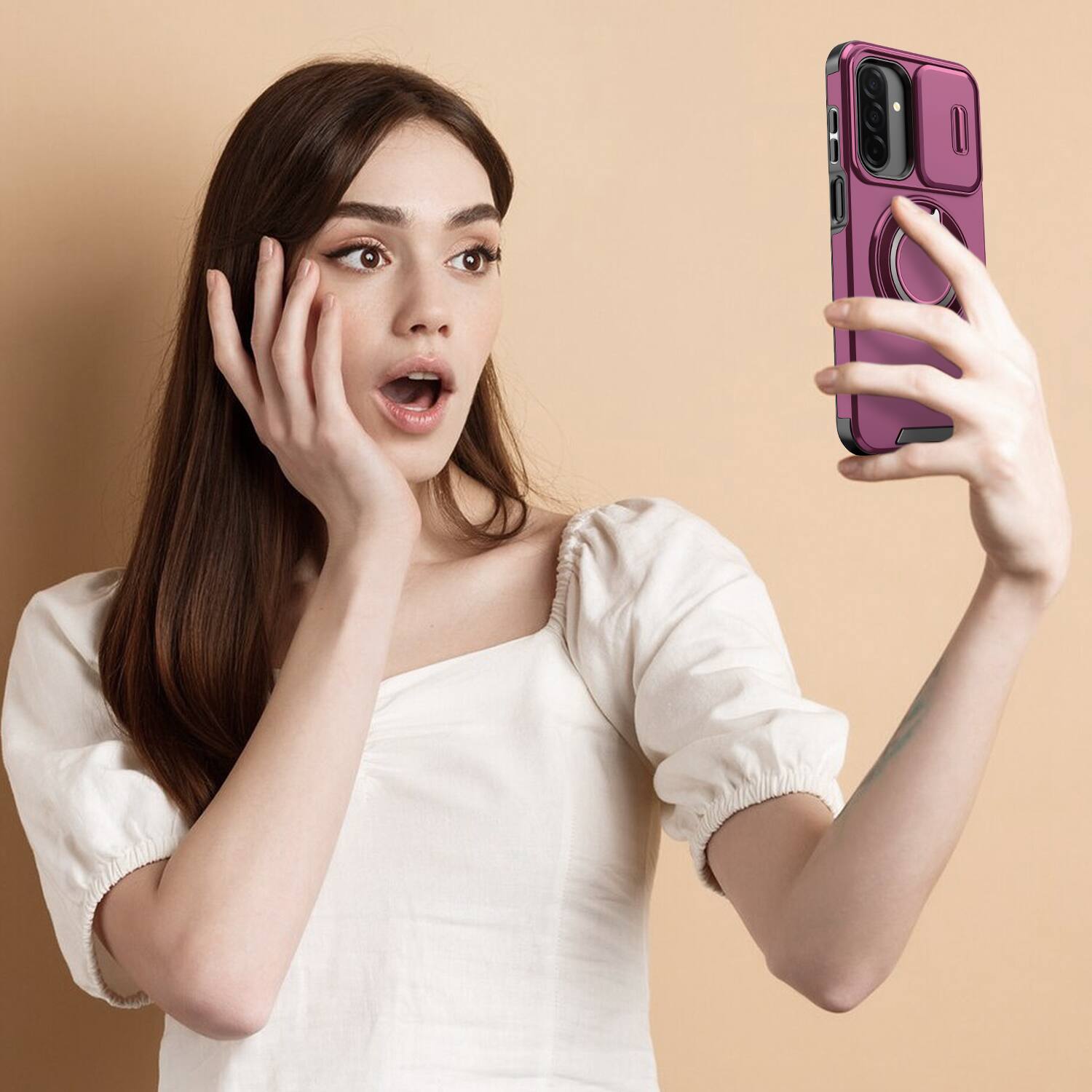 Alt View 6. UUCOVER - For Samsung Galaxy A36/A37/A56 5G Magnetic Case with Slide Camera Lens Cover & 360° Ring Stand, Drop Protection Shell - Cherryred.