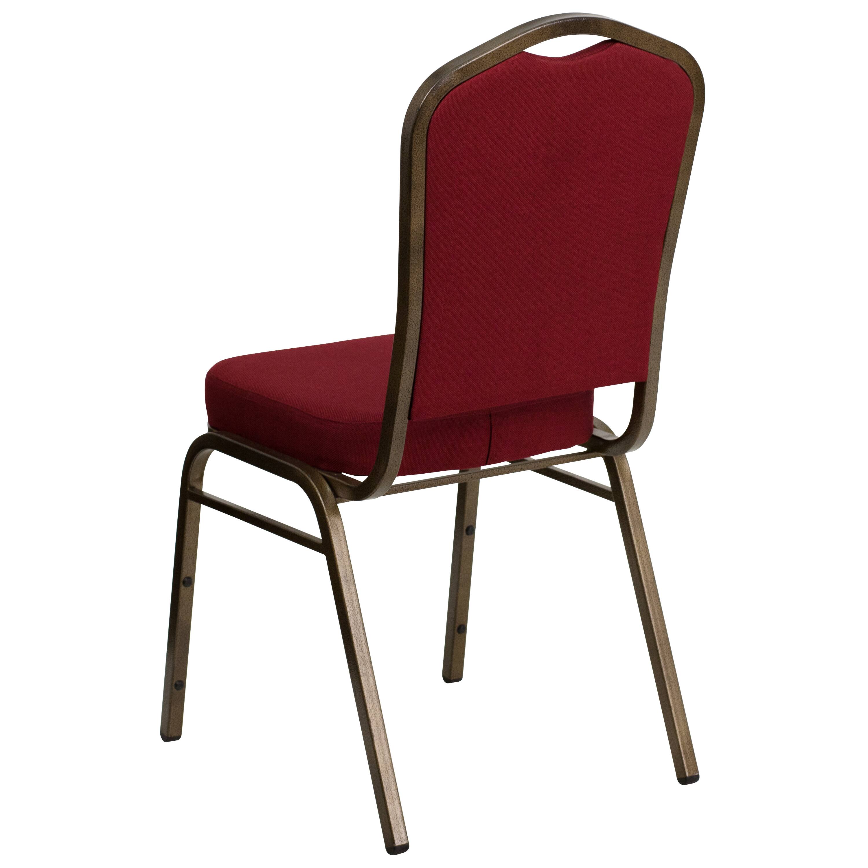 Alt View 5. Emma + Oliver - Crown Back Stacking Banquet Dining Chair - Burgundy Fabric/Gold Vein Frame.