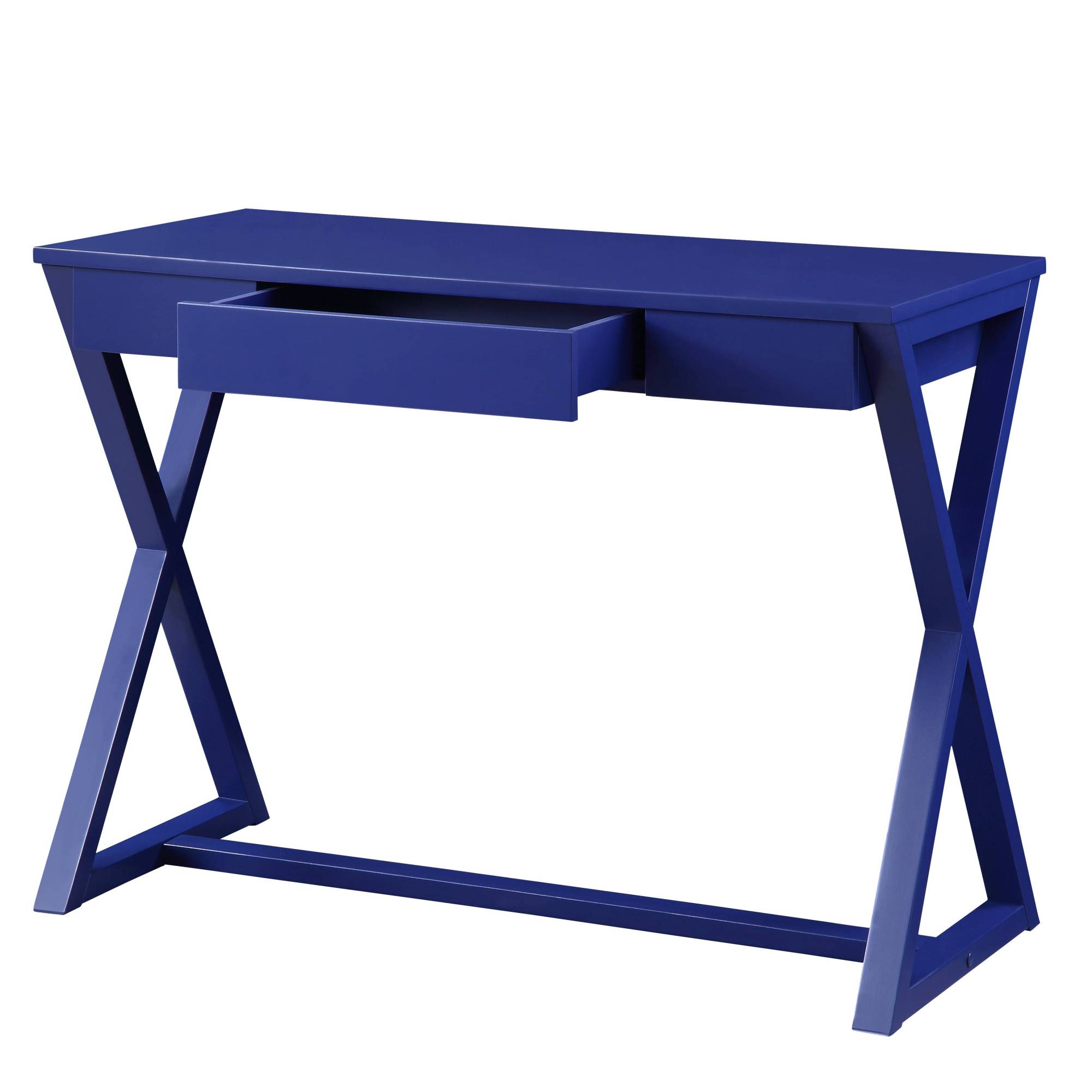 Alt View 1. GOODSILO - Modern Twilight Blue Finish Writing Desk with Storage Drawer and X-Shaped Base for Home Office Workspace - Blue.