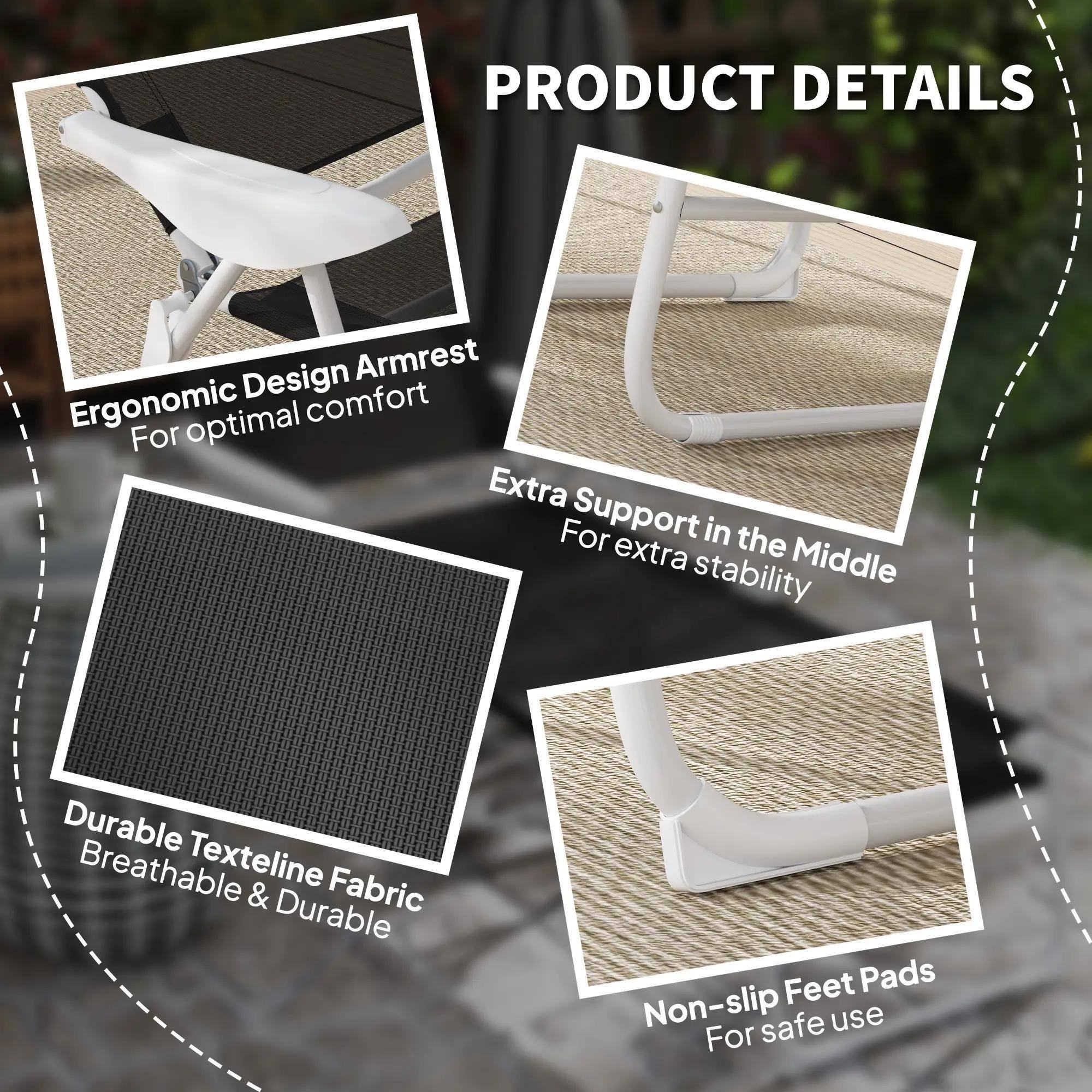 PRODUCT DETAILS

- Ergonomic Design Armrest
  For optimal comfort

- Extra Support in the Middle
  For extra stability

- Durable Texteline Fabric
  Breathable & Durable

- Non-slip Feet Pads
  For safe use