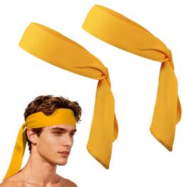 Unique Bargains - Tie Sweatband Headband, Adjustable Non-Slip Moisture Wicking Athletic Headband, 2pcs - For Tennis/Karate/Workout/Yoga - Yellow