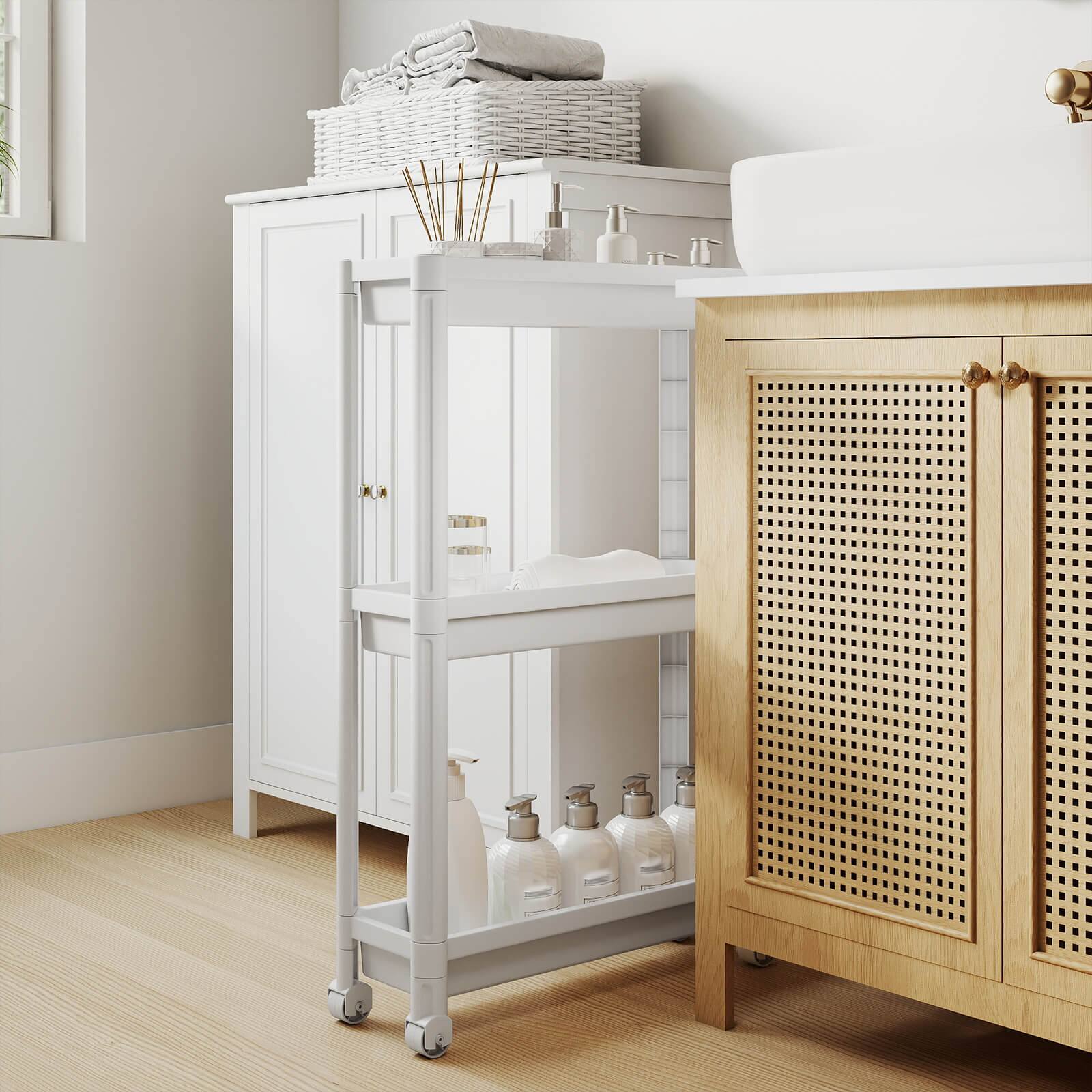 Alt View 3. Costway - Costway 3-Tier Slim Rolling Storage Cart 2-Pack with Wheels, Detachable Design for Kitchen - White.