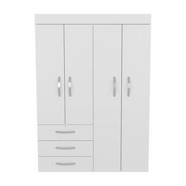 TuHome - Denver Adjustable Armoire, Rods, Double Door Cabinet, Three Drawers, Two Shelves - White
