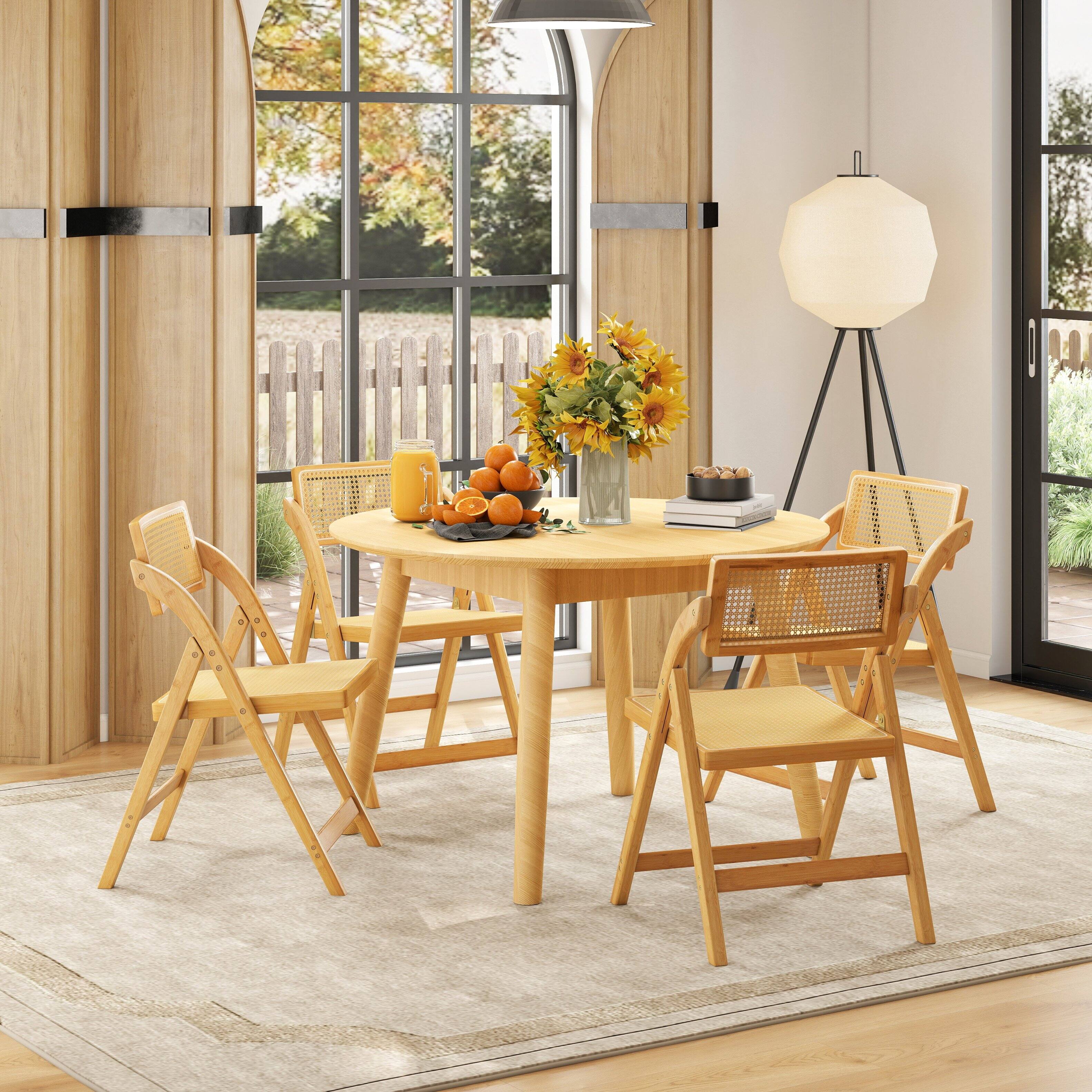 Alt View 8. Gymax - Gymax Rattan Cane Folding Chairs Set of 2 w/ Rotatable Backrests 330lbs Capacity - Natural.