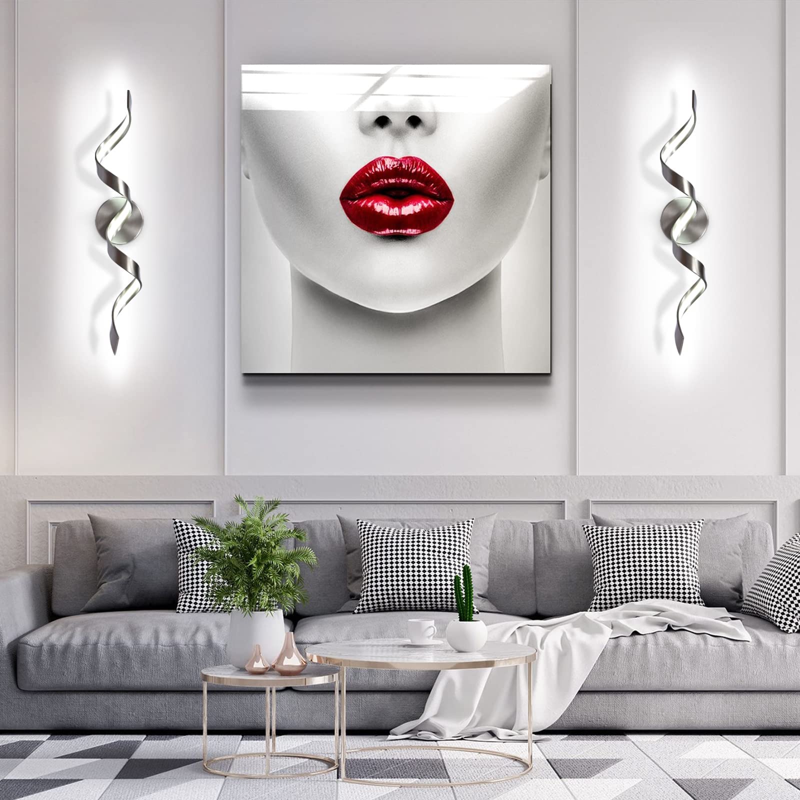 Alt View 3. HM 1810 - Dimmable Modern Led Bathroom Vanity Light Inch w Spiral Design Brushed Nickel Fixtures Over Mirror Wall Sco - Black-Curve Cool 23.6 inch.