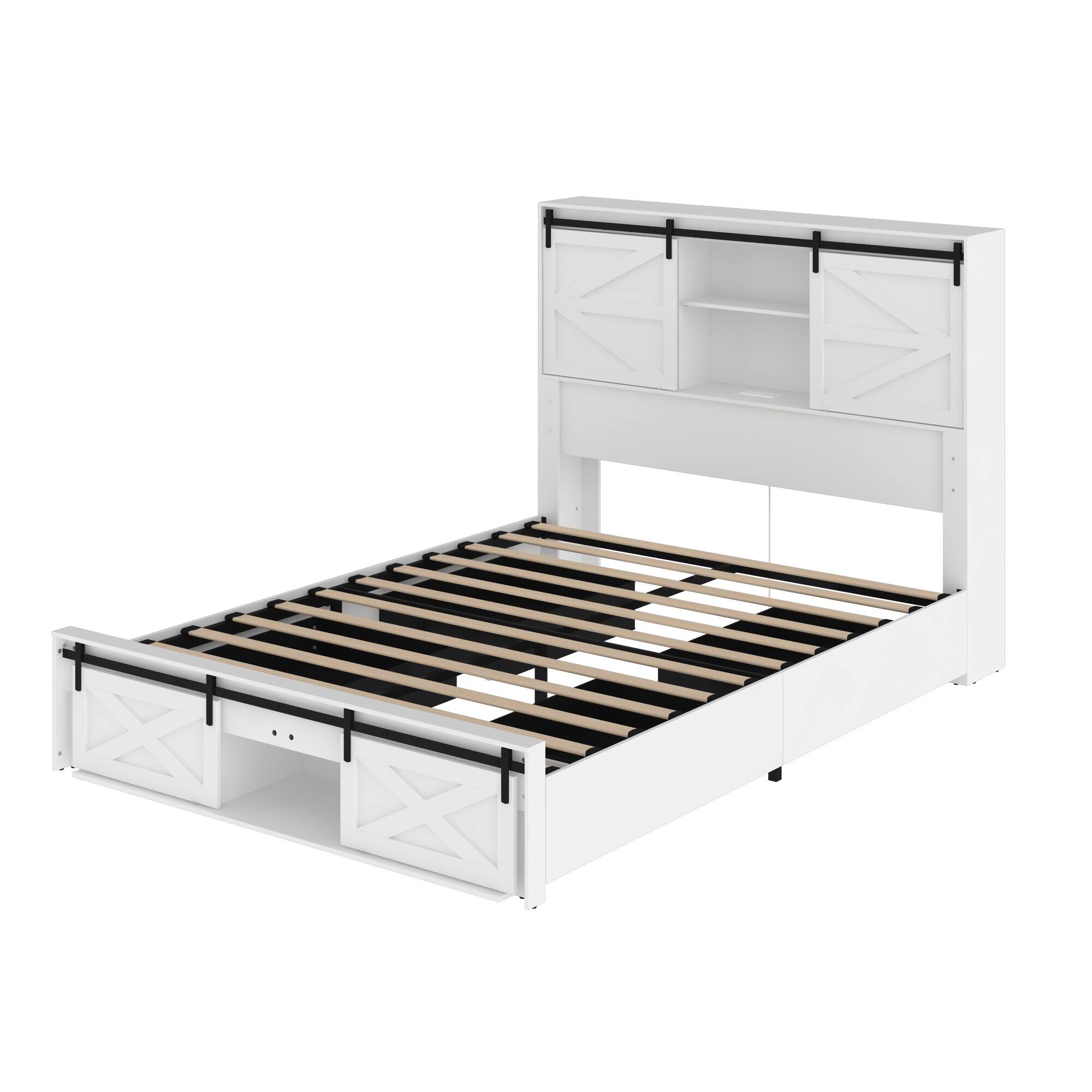 Left. Famapy - Famapy Multifunctional Storage Bed Frame - USB Ports, LED Lights, Rolling Drawers - White.