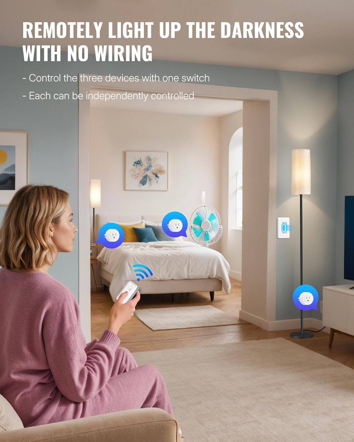 REMOTELY LIGHT UP THE DARKNESS WITH NO WIRING

- Control the three devices with one switch
- Each can be independently controlled