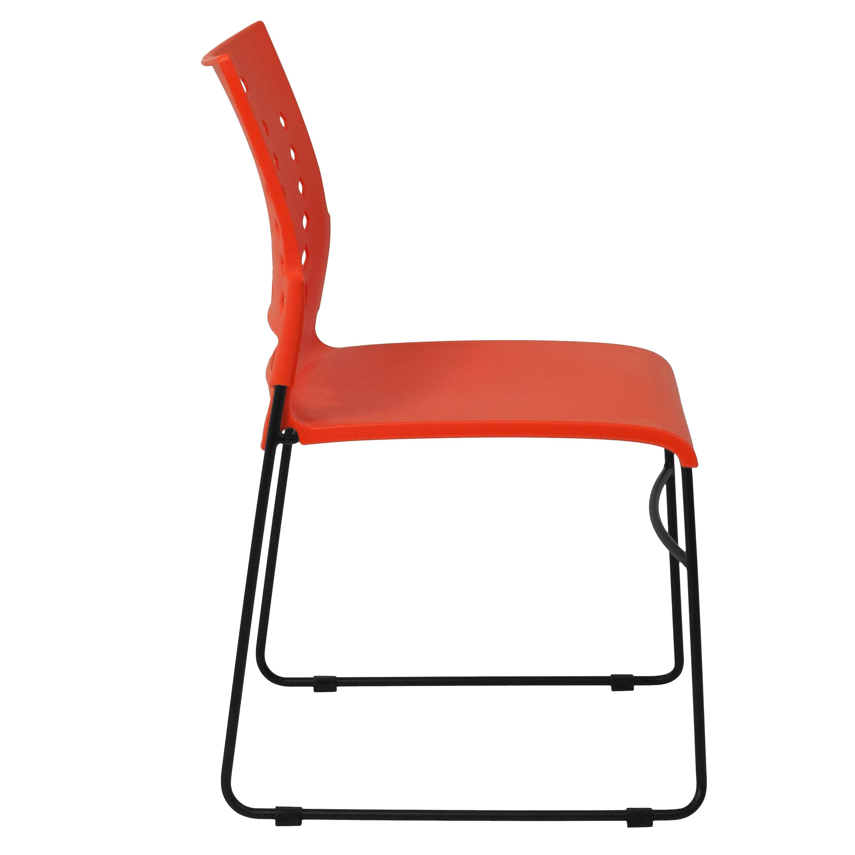 Alt View 6. Emma + Oliver - Home Office Plastic Accent Sled Base Stack Chair - Air-Vent Back - Orange.