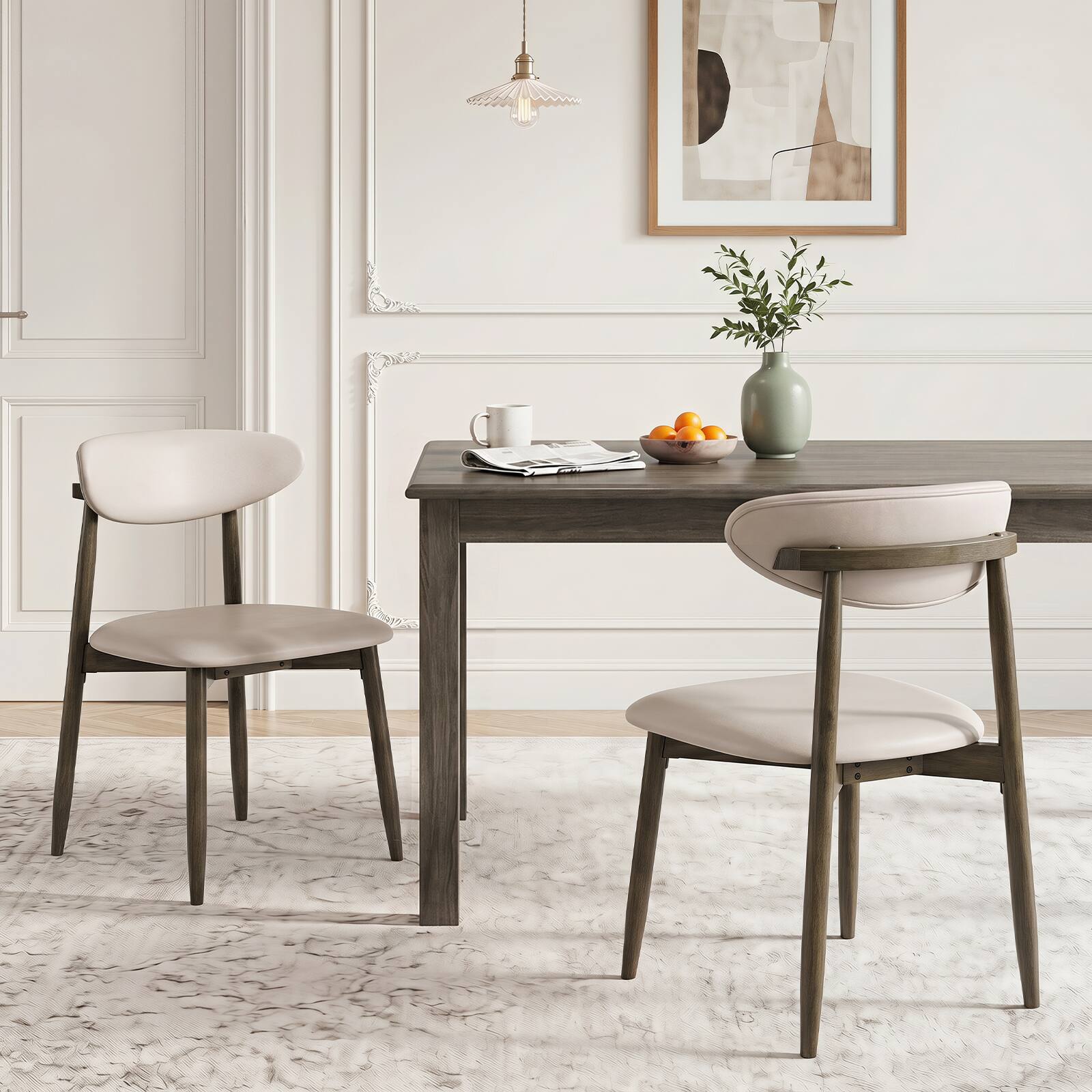 Alt View 5. Gymax - Gymax Wooden Dining Chairs Set of 4 Upholstered Kitchen Chairs w/ Curved Backrest Beige - Beige.