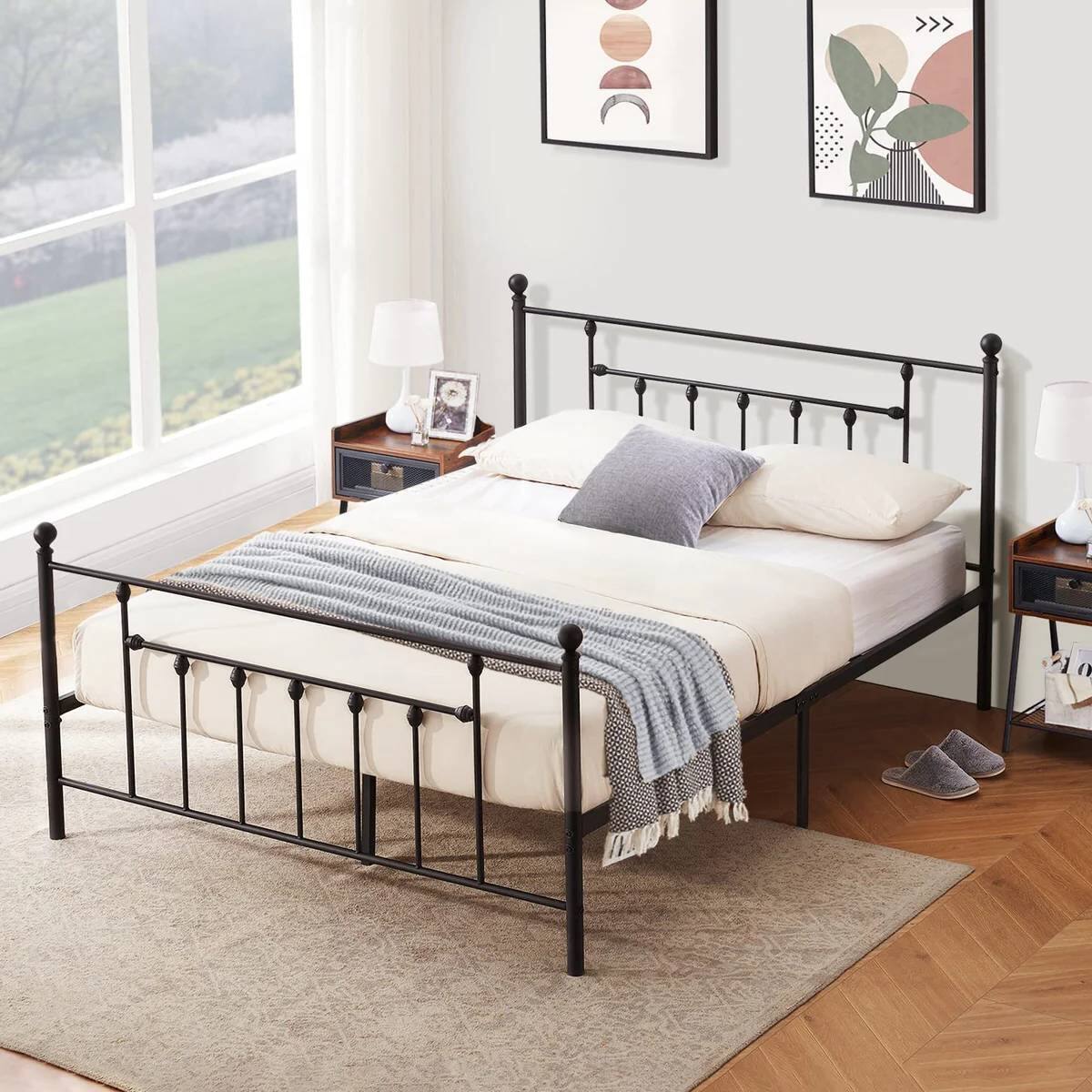 Back. Hivvago - Hivvago Full size Vintage Style Metal Platform Bed Frame with Headboard Footboard - Black.