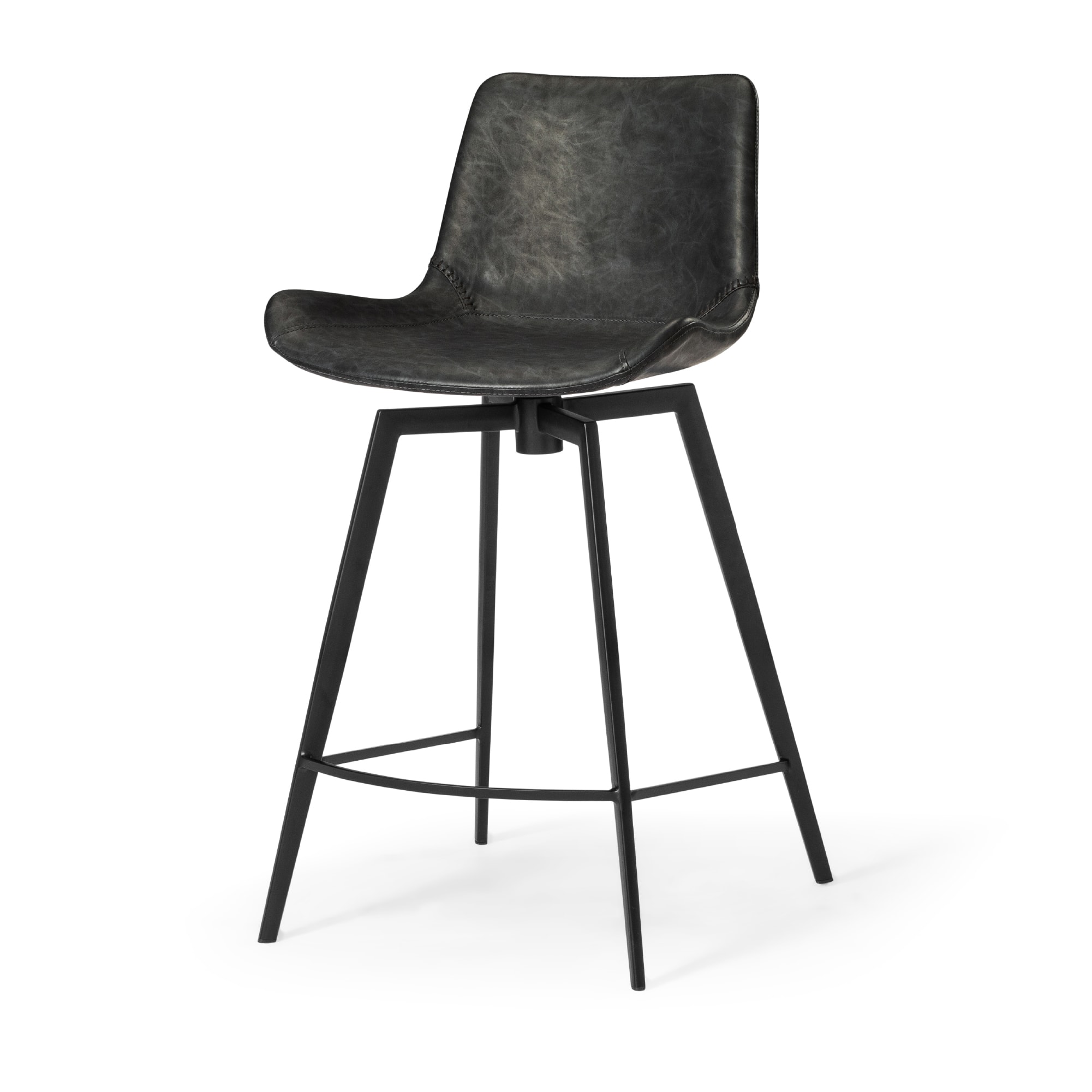 Maven Lane - 26" Victor Counter Stool In Frame With Vegan Leather - Matte Black